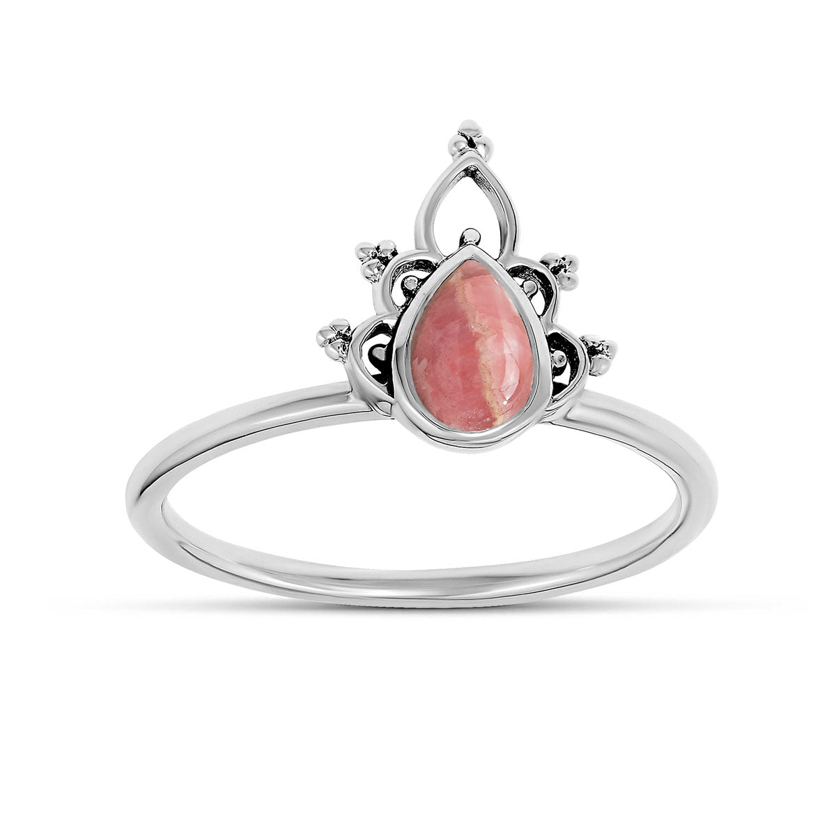 Divine Archway Rhodochrosite Ring for Women - Genuine Pink Gemstone Silver Jewelry, Elegant Statement Ring for Wedding, Anniversary & Special Occasions
