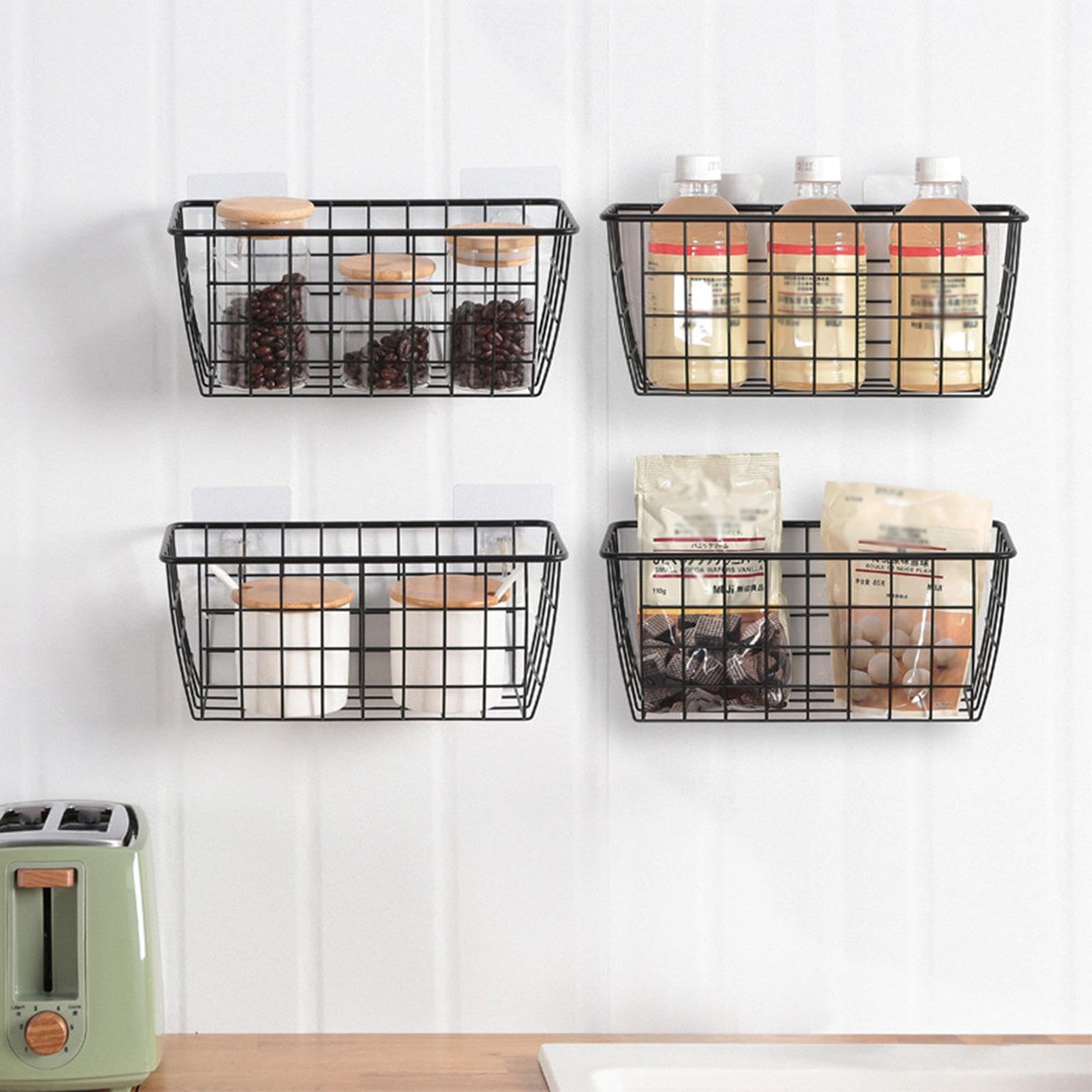 CALANDIS® Metal Hanging Wire Basket - Farmhouse Rustic Decor for Pantry, Kitchen, Cabinets & Bedroom Organization - Black Storage Basket with 2 Bonus Stickers | Perfect for Home, Office & Bathroom Storage Solutions