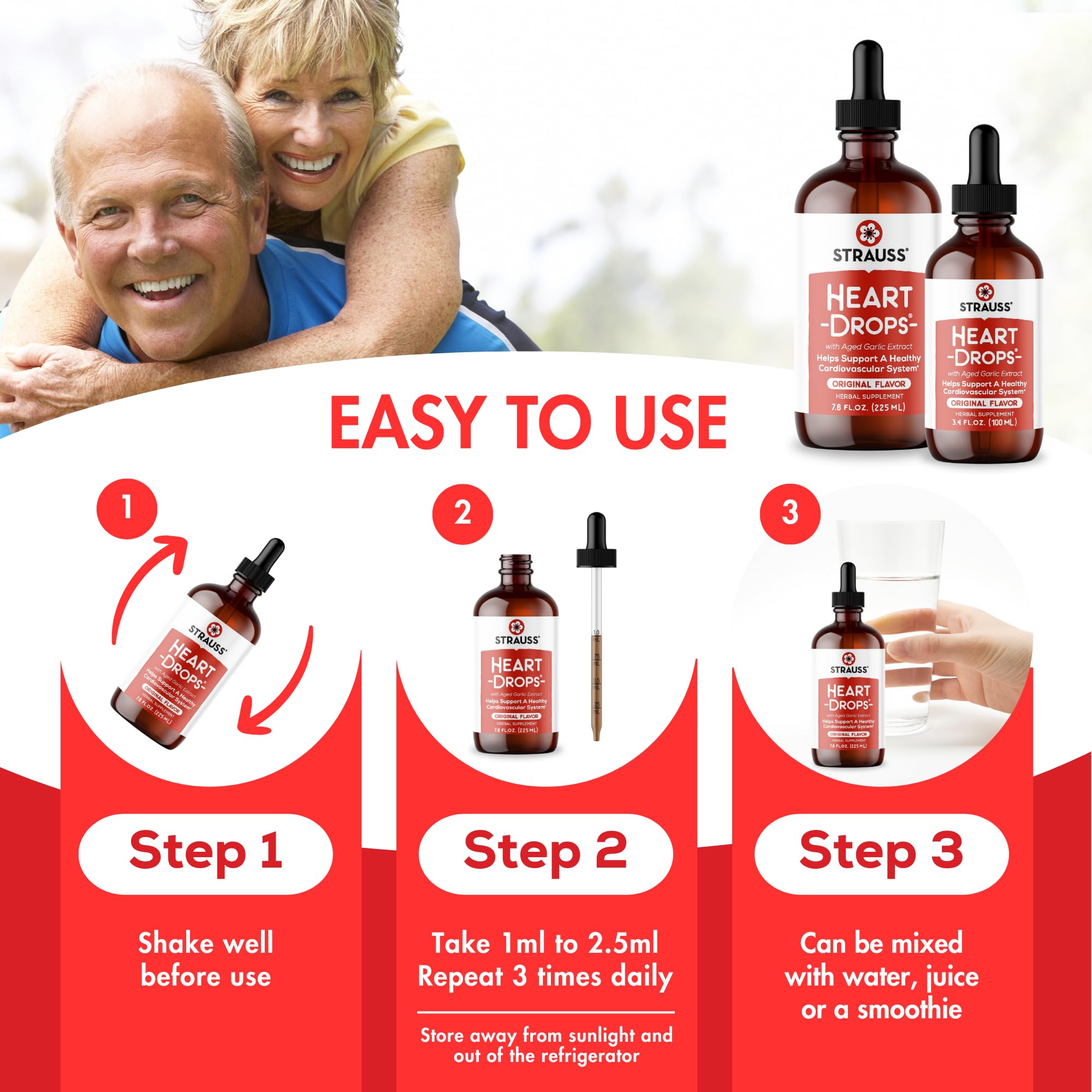 Strauss Naturals Heart Drops - Natural Mistletoe & Aged Garlic Extract Supplement for Cardiovascular Support - Vegan, Non-GMO, Cinnamon Flavored Heart Health Drops (225ml) - Supports Healthy Blood Pressure & Circulation for Active Lifestyles