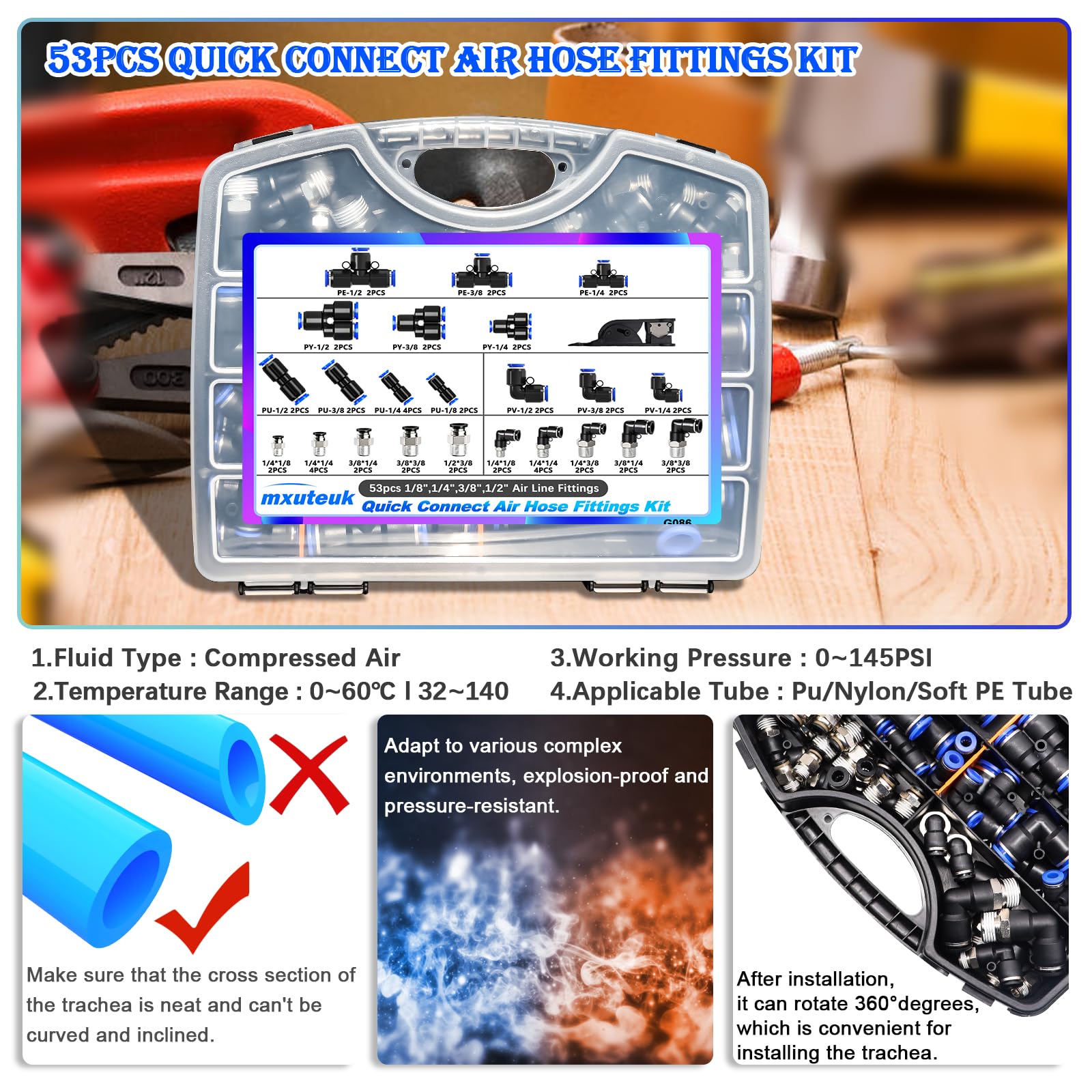 mxuteuk 53PCS Quick Connect Air Hose Fittings Kit - 1/8