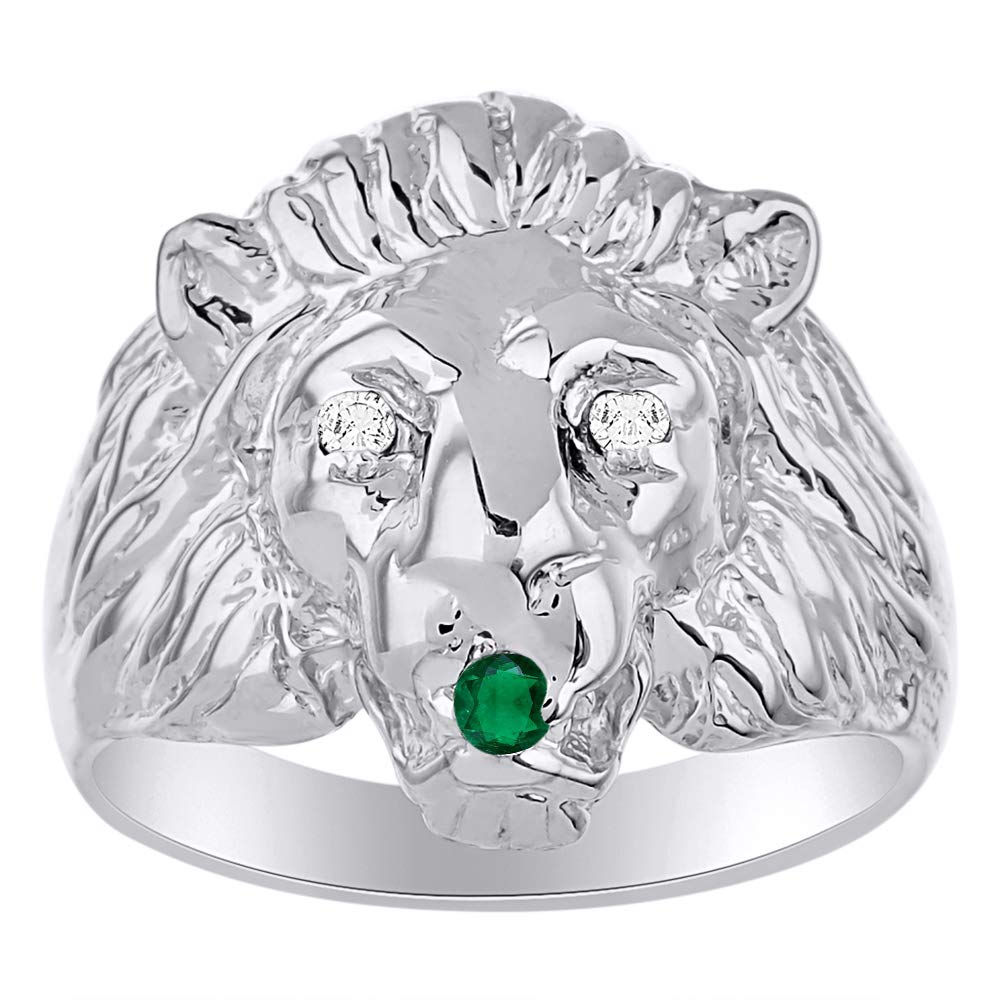 Rylos Sterling Silver Men's Lion Head Ring with Genuine Diamond & Ruby/Sapphire/Emerald - Luxury Statement Jewelry for Gifts, Weddings & Special Occasions