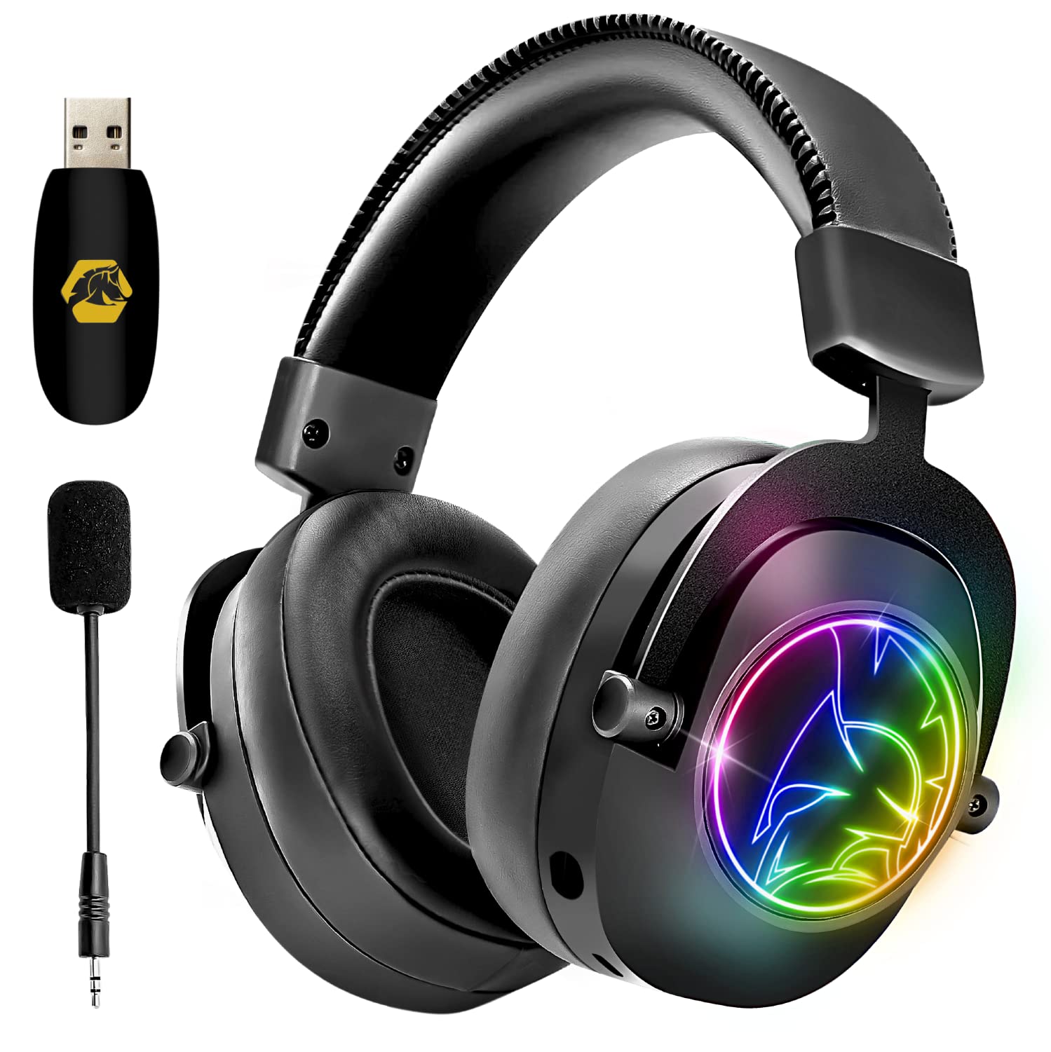 EMPIRE GAMING WarCry P-W2 Wireless Gaming Headset with Detachable Mic - 2.4GHz WiFi, RGB Lighting, Surround Sound for PS5/PS4/PC/Mac/Nintendo Switch - Perfect for Competitive Gaming & Online Streaming