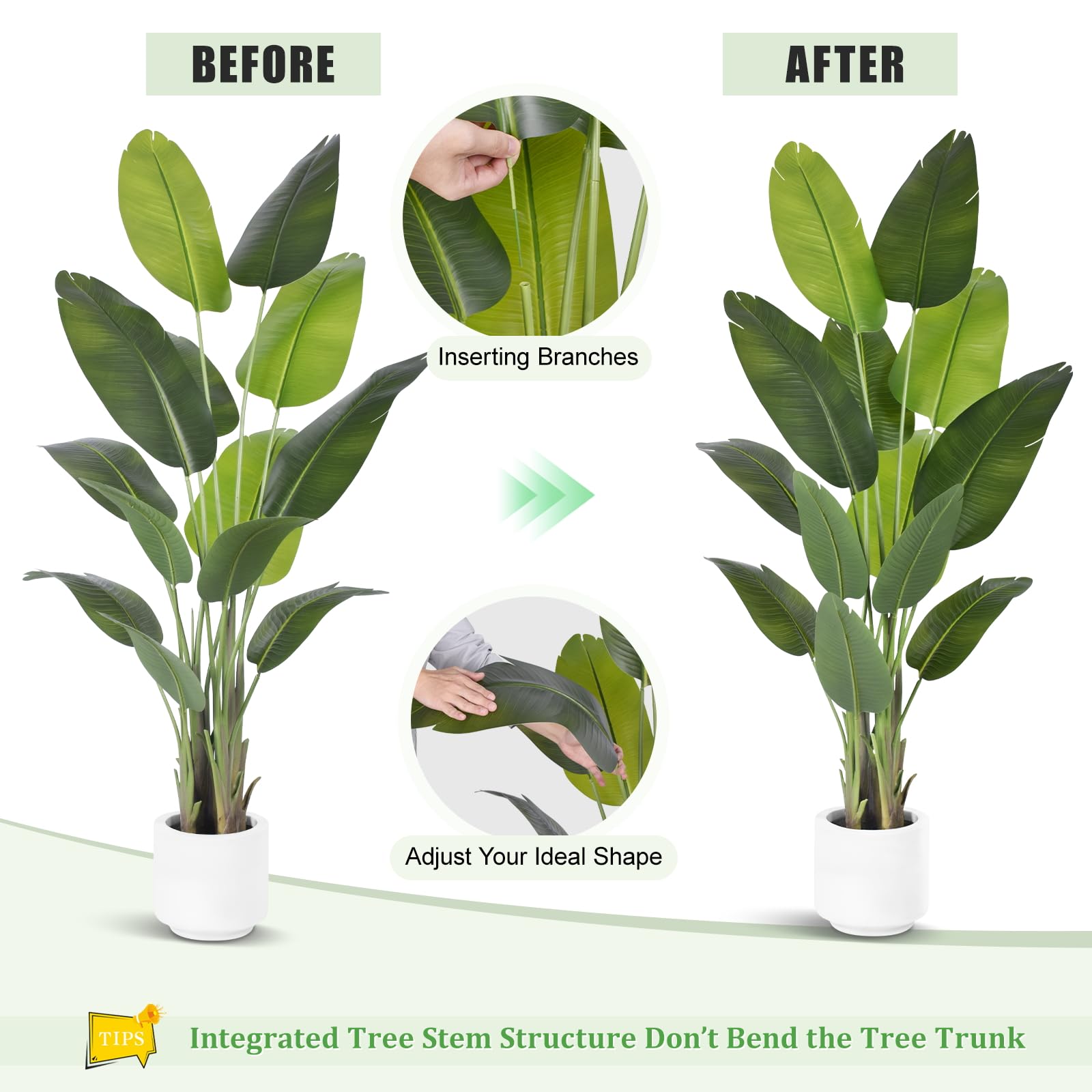 6Ft Tall Artificial Bird of Paradise Plant - Realistic Fake Tropical Palm Tree with 13 Silk Banana Leaves - Large Faux Indoor Plants for Home Decor in White Pot - Perfect for Living Room, Bedroom, Office & Tropical-Themed Spaces