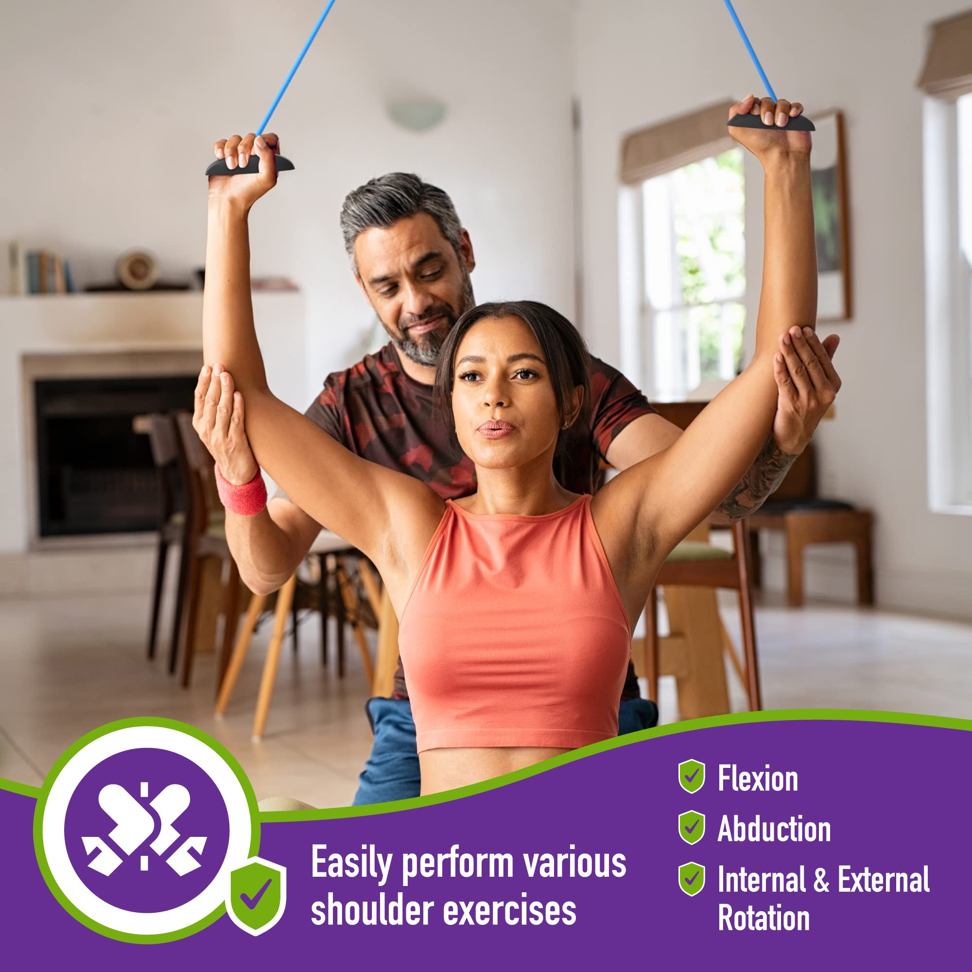 Mars Wellness Overdoor Shoulder Pulley - Blue Therapy Exercise Bands with Plastic Handles for Shoulder Pain Relief & Post-Surgery Recovery | Home Physical Therapy & Rehabilitation Equipment for Rotator Cuff Injuries, Frozen Shoulder & Mobility Training