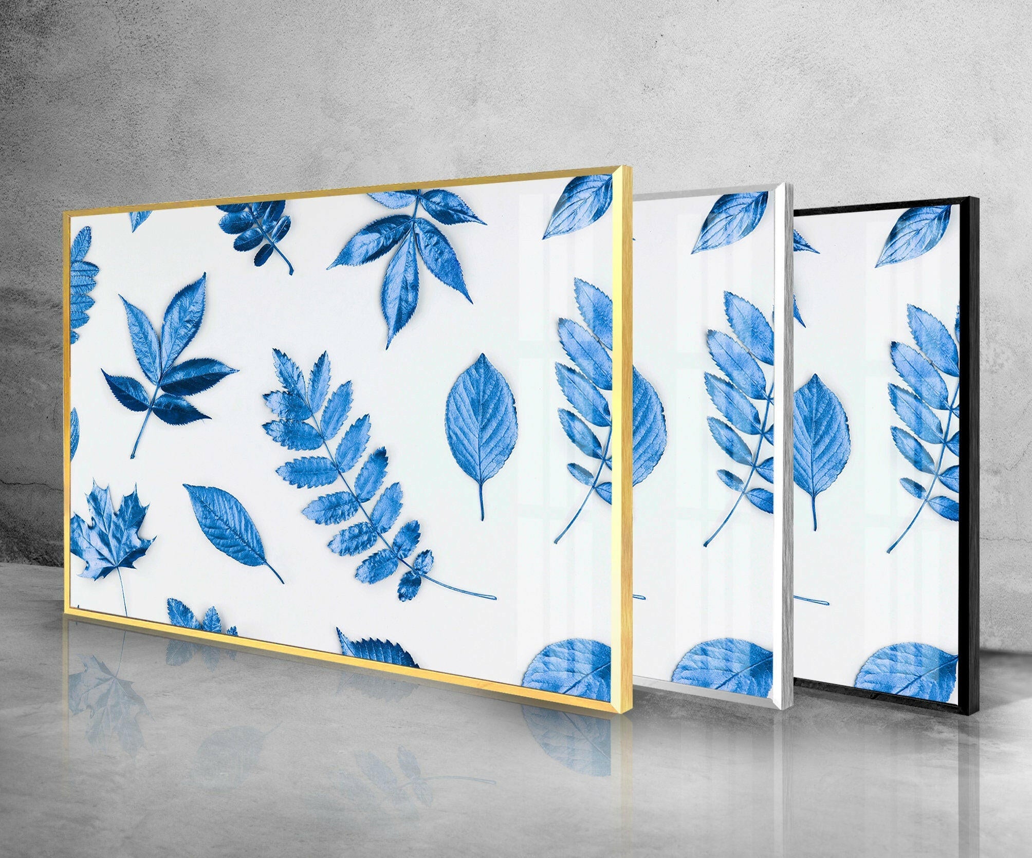 Blue Leaves Glass Wall Art - Handmade Stained Glass Decor for Home & Office - Perfect for Living Room, Bedroom, and Window Decorations
