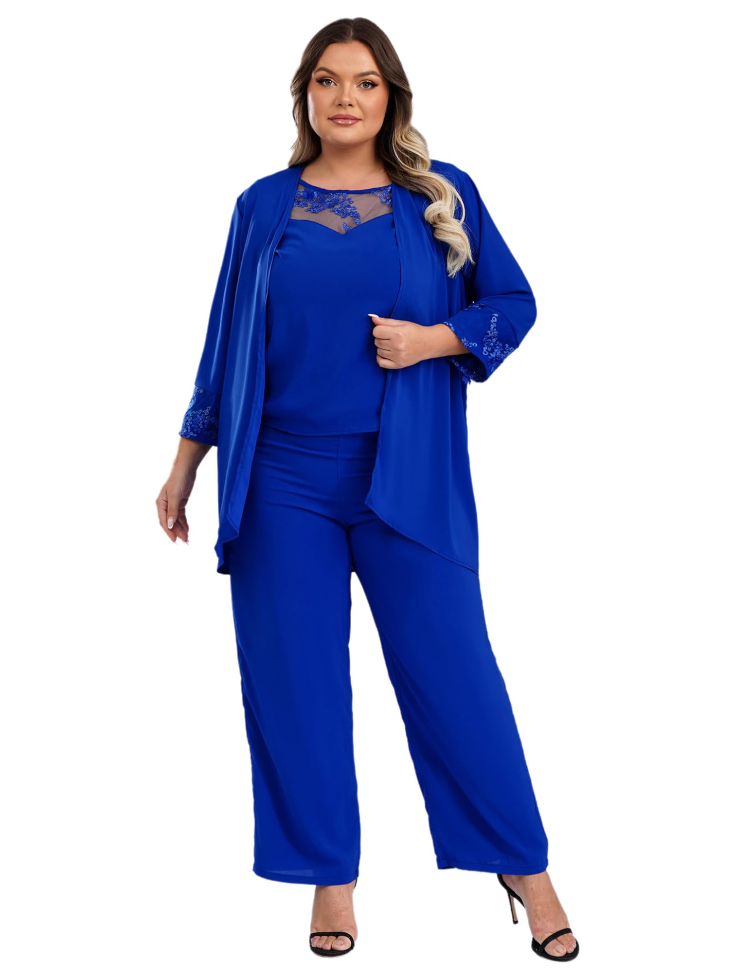 YiZYiF 3-Piece Women's Mother of The Bride Pant Suit Set - Plus Size Wedding Guest Outfit for Evening Parties & Formal Occasions