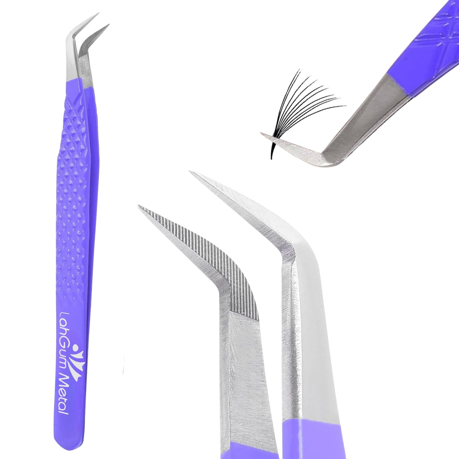 Premium Volume Eyelash Extension Tweezers - Boot L Shape with Microfiber Grip for Russian Mega Lashes | Professional Lash Fanning Tool for Salon & Home Use | Easy Application for Volume & Mega Volume Extensions