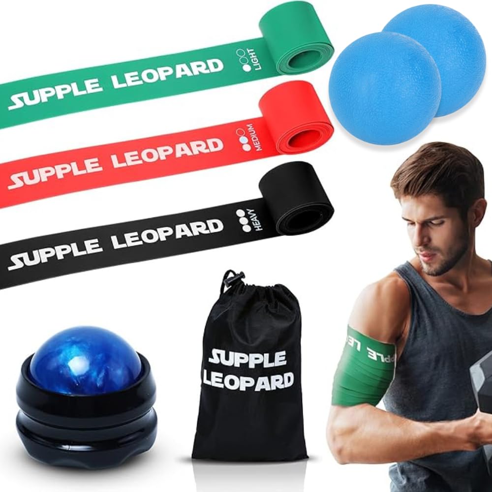 Muscle Floss Band & Massage Ball Set - 3 Compression Bands, Massage Ball & 2 Lacrosse Balls for Mobility, Recovery & Pain Relief - 3 Support Levels - Perfect for Post-Workout Recovery, Physical Therapy & Deep Tissue Massage