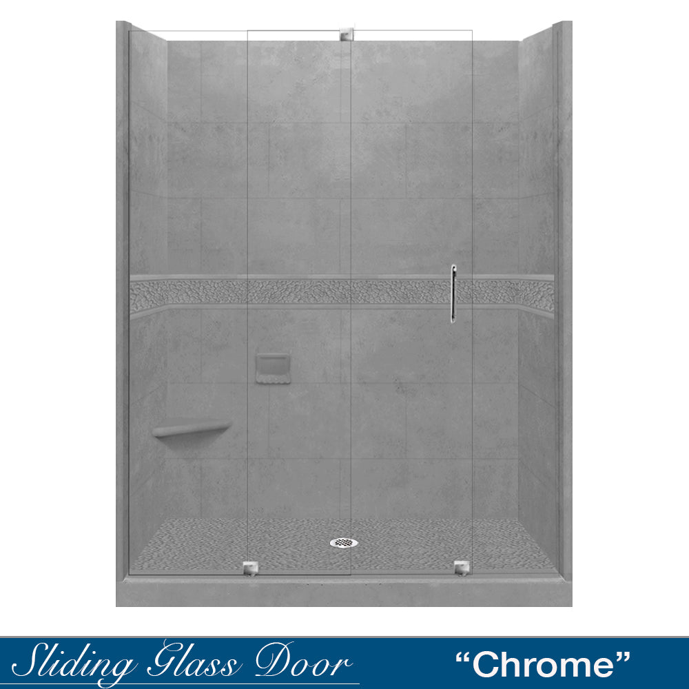 60 Alcove Wet Cement Sistine Stone & Pebble Stone Accent - DIY Shower Remodel Kit for Bathroom Renovation, Waterproof Tile Backsplash, and Modern Home Decor