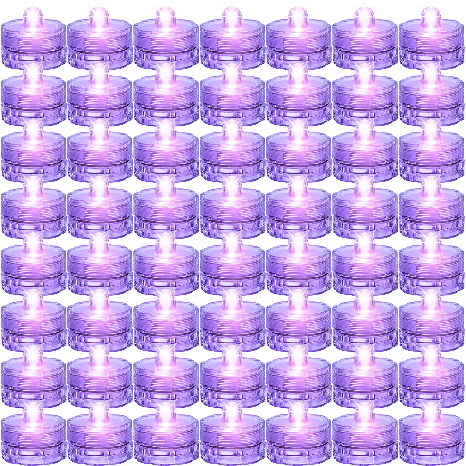 72 Pack Submersible LED Lights - Waterproof Flameless Tea Lights for Pool, Wedding & Party Decorations | Battery Operated Underwater Lights in White & Purple | Perfect for Centerpieces, Vases & Outdoor Events