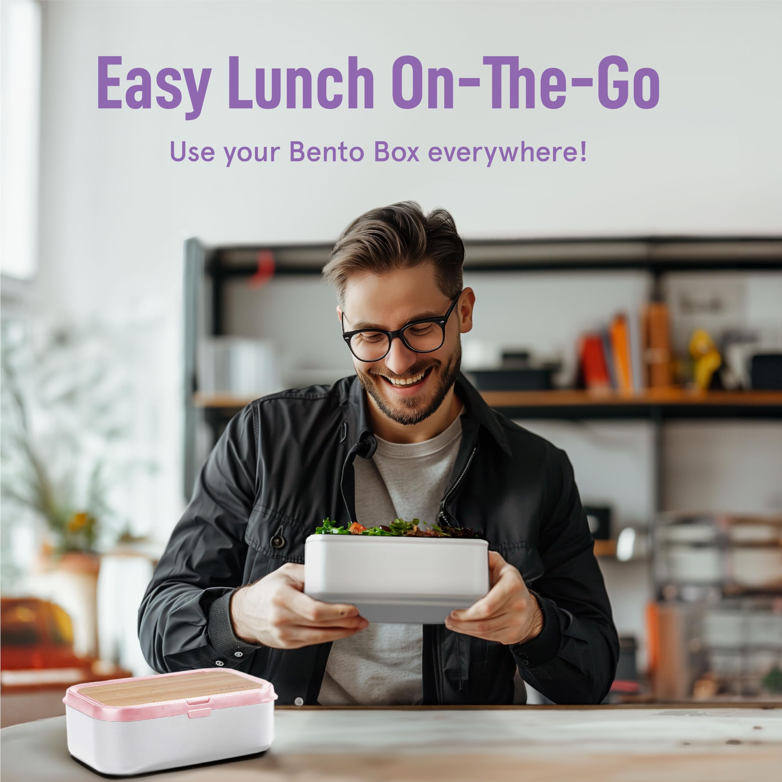 Premium Bento Box for Adults - 67 fl oz BPA-Free Stackable Lunch Containers with Leak-Proof Lids & Adjustable Dividers for Portion Control - Meal Prep & Office Lunch Box (Dusty Pink) - Perfect for Work, School, Picnics & Healthy Eating