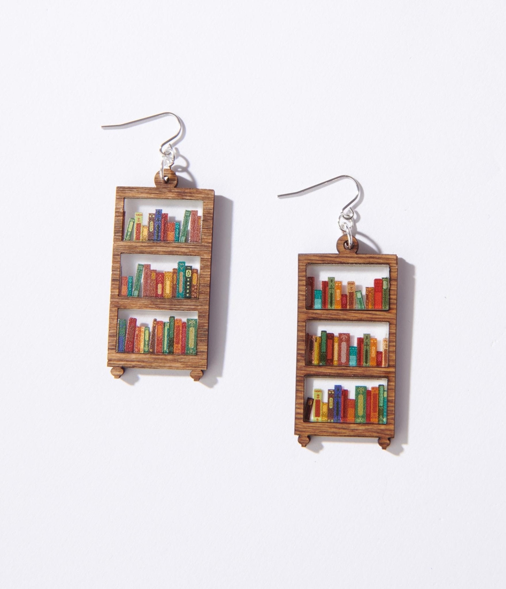 Stylish Bookshelf Dangle Earrings - Trendy Literary Jewelry for Women - Perfect for Book Lovers, Reading Dates & Library Visits