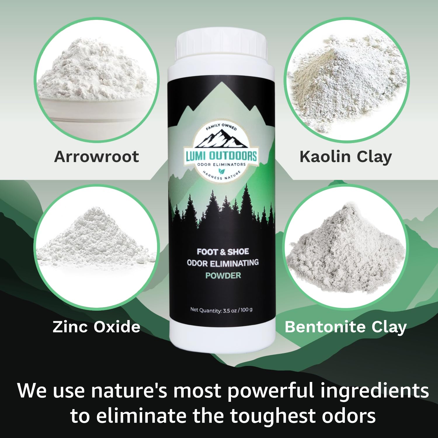 Lumi Outdoors Natural Shoe Deodorizer Spray & Foot Powder Bundle - Lemon Eucalyptus Scent | Eliminate Odor & Freshen Shoes | Perfect for Hiking, Gym & Daily Use