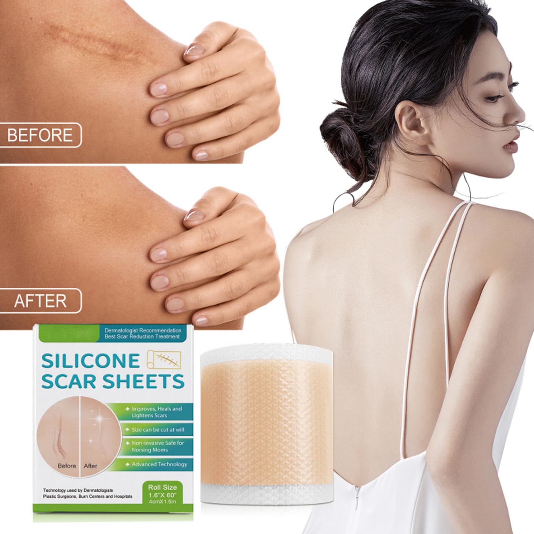 2 Rolls Silicone Scar Sheets for Scars - 1.6x59.1 Inch Flexible & Breathable Surgical Scar Tape - Promotes Wound Healing & Reduces Scar Appearance - Perfect for Post-Surgery, C-Section, Burns & Acne Scars - Medical Grade Silicone Scar Removal Strips for Outdoor Activities & Daily Use