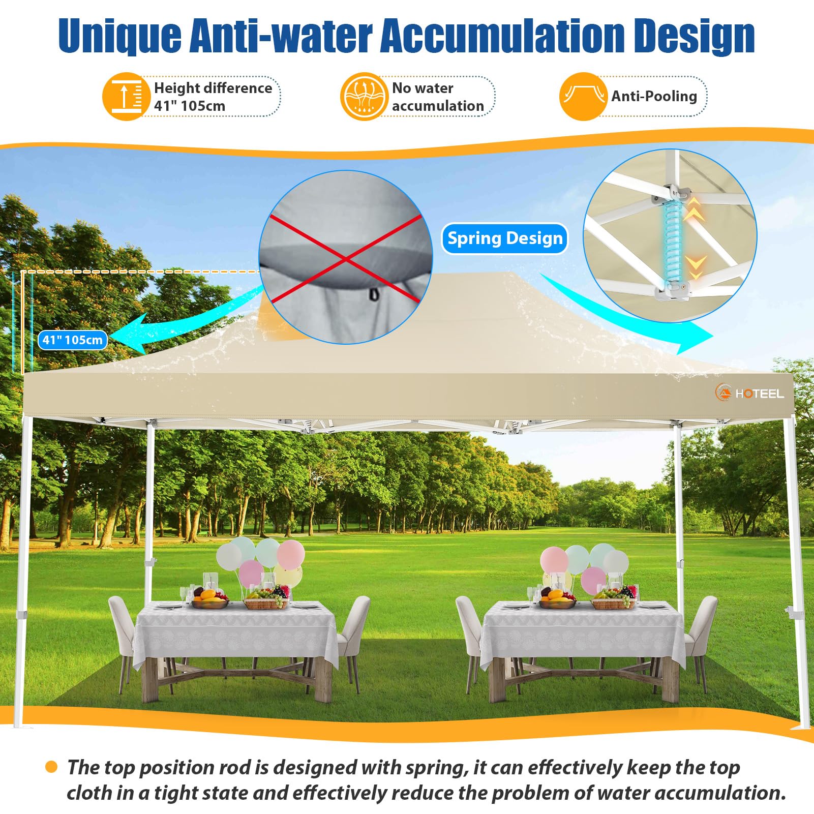 HOTEEL 10x15 Pop Up Canopy Tent - Heavy Duty Hexagonal Frame Gazebo for Outdoor Events, Weddings & Commercial Use | Easy Setup with Roller Bag & Sand Bags | Perfect for Parties, Picnics, Markets & Beach (Khaki)