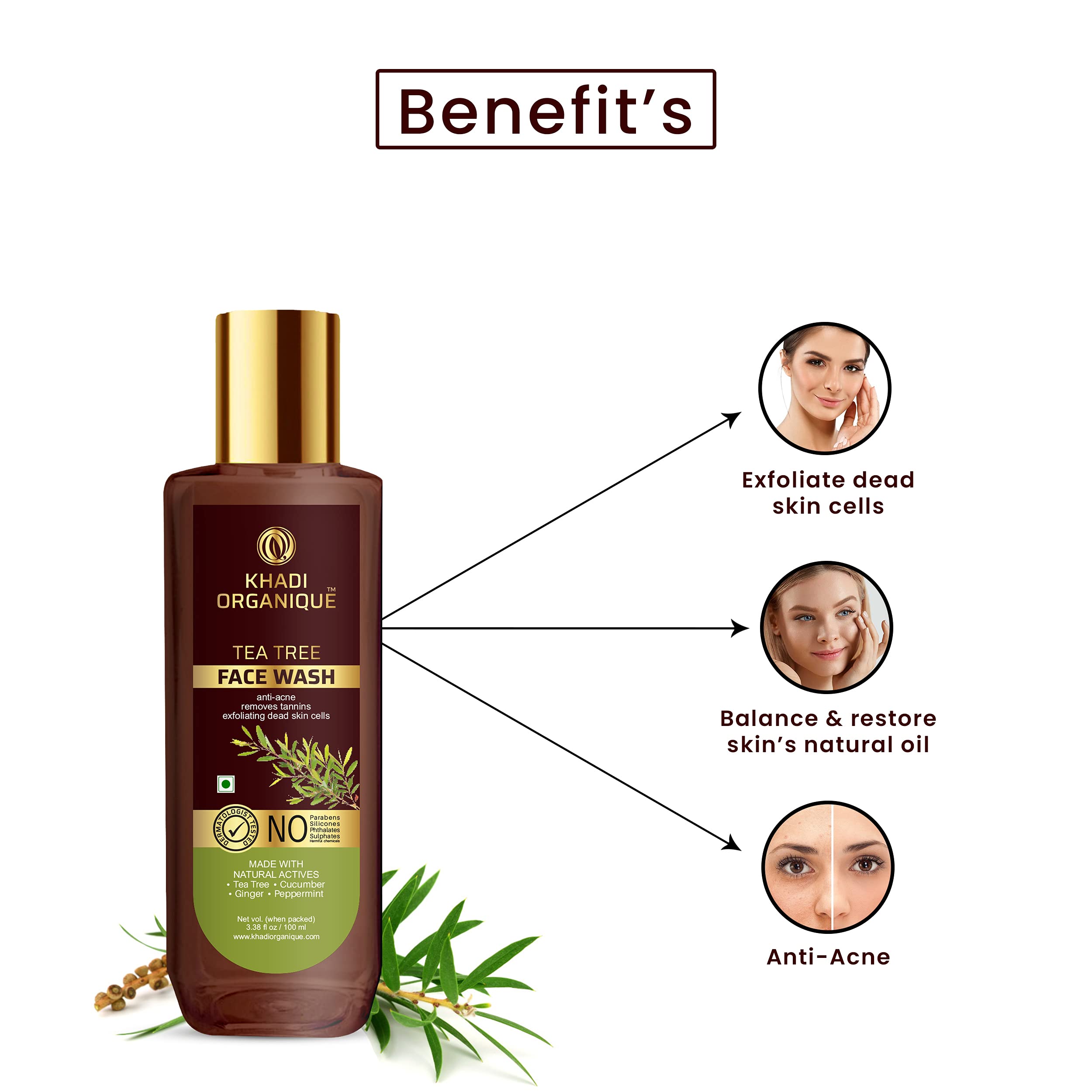 Khadi Organique Anti Dandruff & Acne Treatment Kit - Tea Tree Hair Shampoo 200ml + Tea Tree Face Wash 100ml (2-Pack) for Scalp Care & Clear Skin | Natural Ayurvedic Solution for Oily Scalp & Acne-Prone Skin