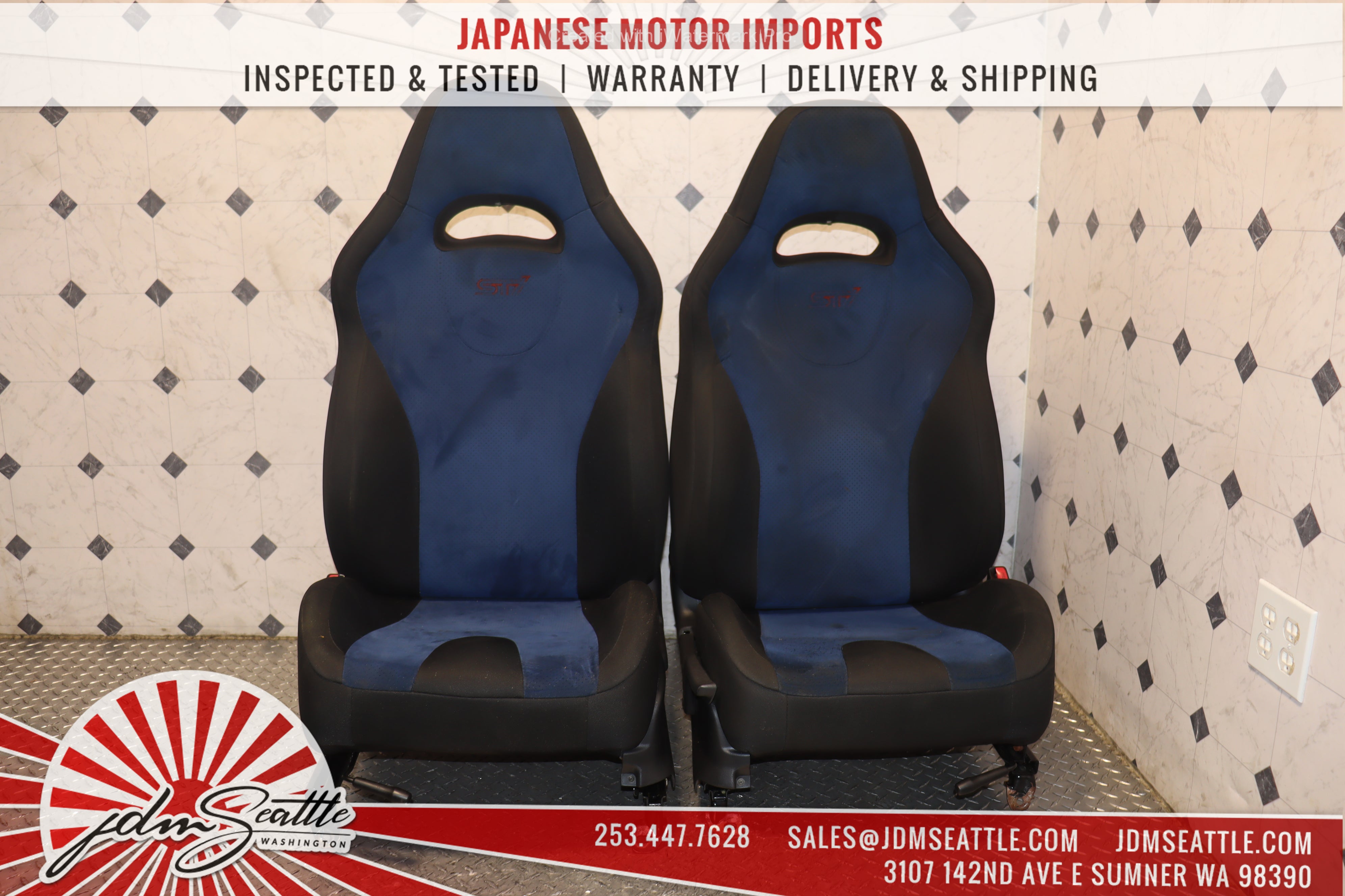 2002-2007 Subaru Impreza WRX STI GDB Complete Blue Front & Rear Seats - JDM Performance Upgrade for Racing & Street Use