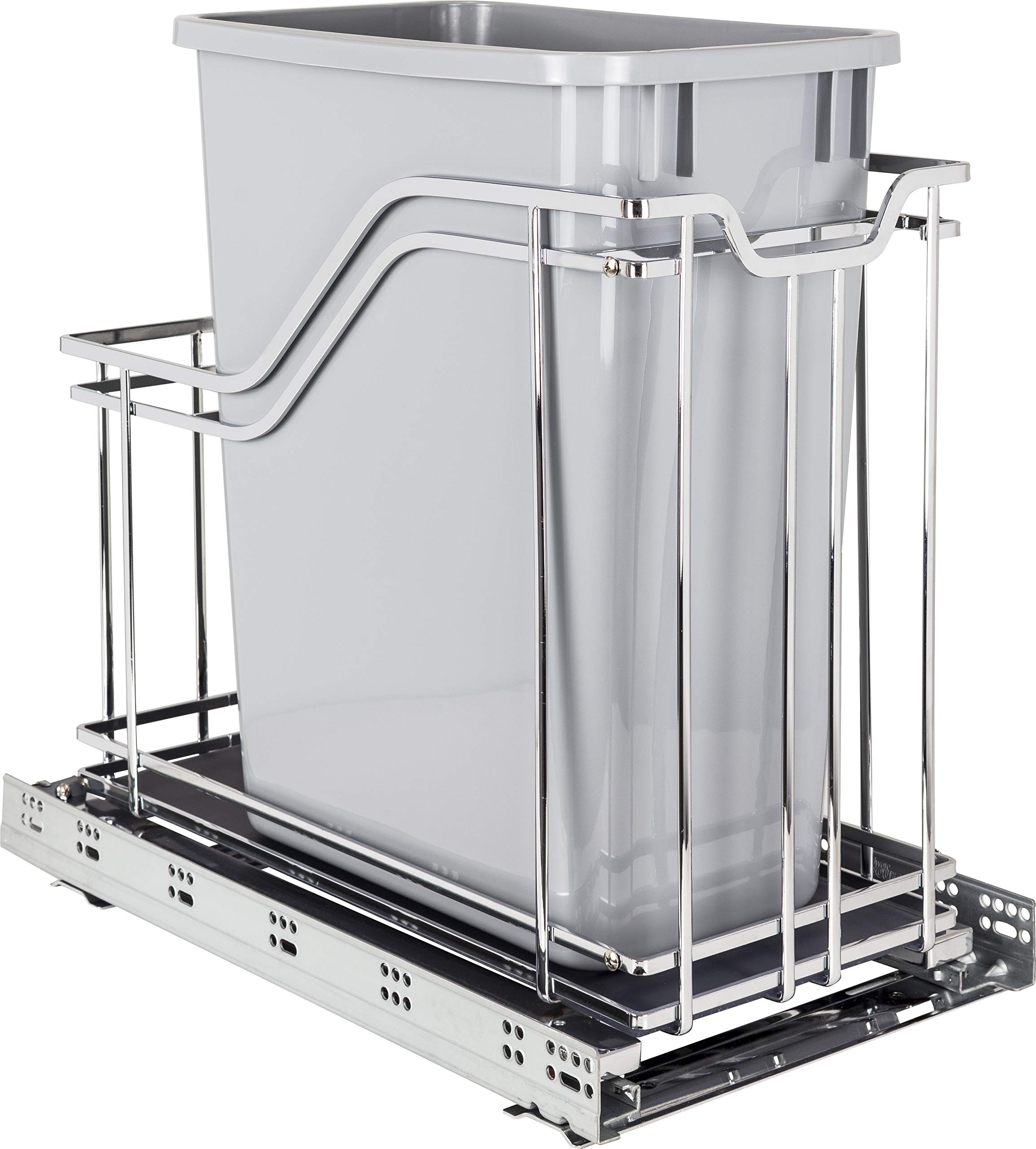STORAGE WITH STYLE® Polished Chrome Metal Trash Can with Grey Finish - Perfect for Kitchen, Bathroom & Office Waste Disposal