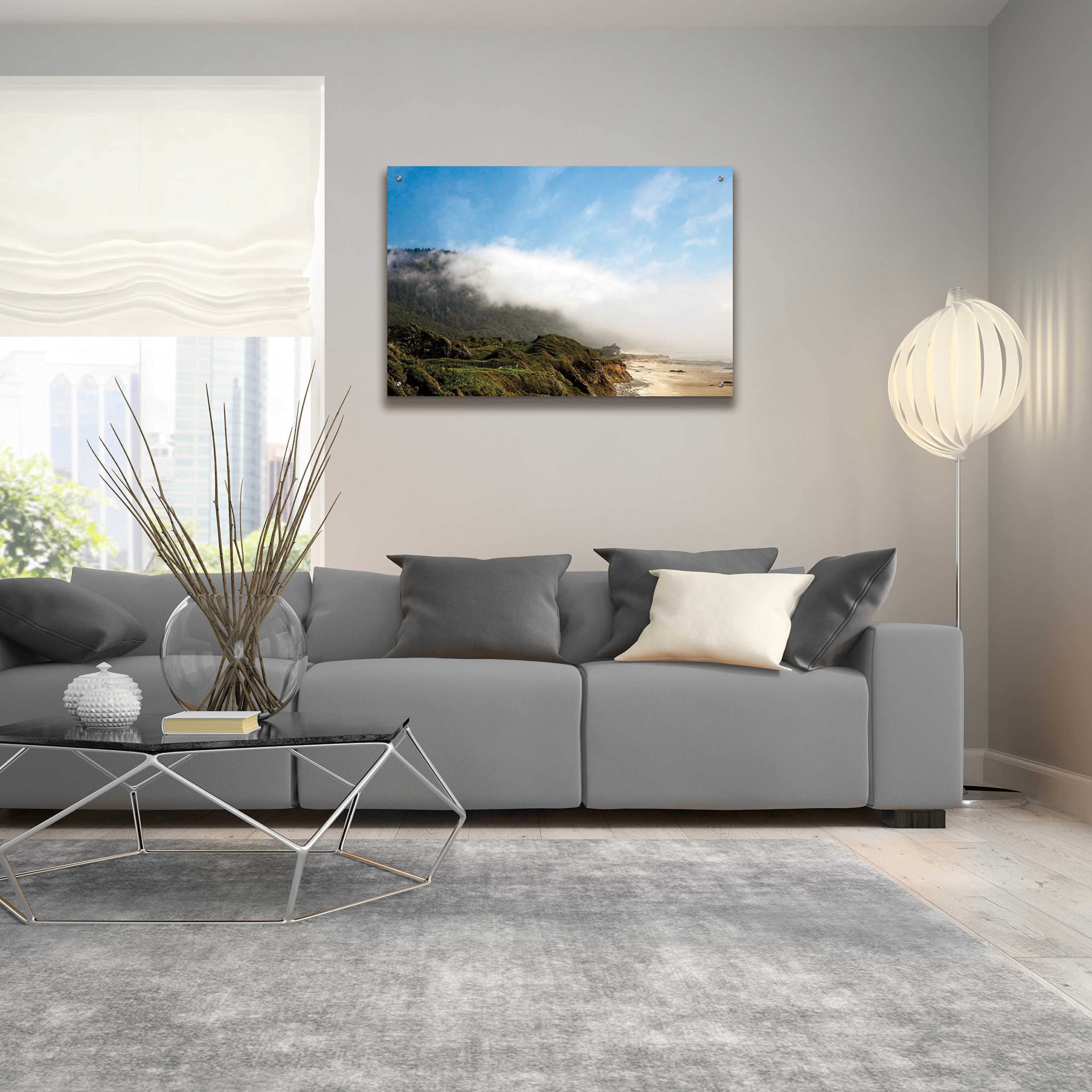 Debra Van Swearingen 'Coastal Fog' Acrylic Glass Wall Art - 36x24 Inches Modern Abstract Seascape Painting for Living Room, Bedroom & Office Decor