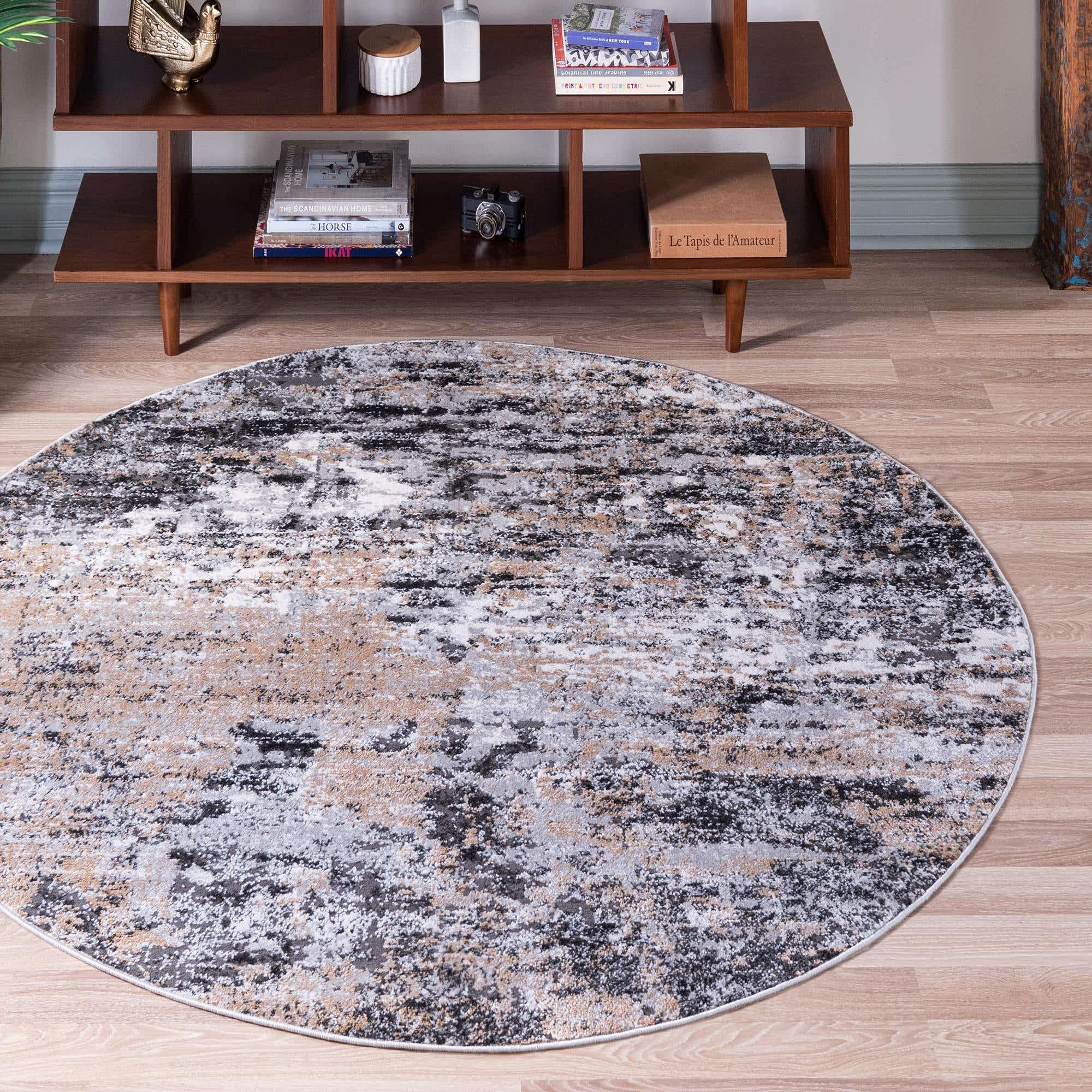Leipzig Collection 6 Ft Round Beige Low-Pile Rug - Soft Modern Area Rug for Kitchen, Dining Room & Living Room - Easy Clean Non-Shedding Carpet for High Traffic Areas