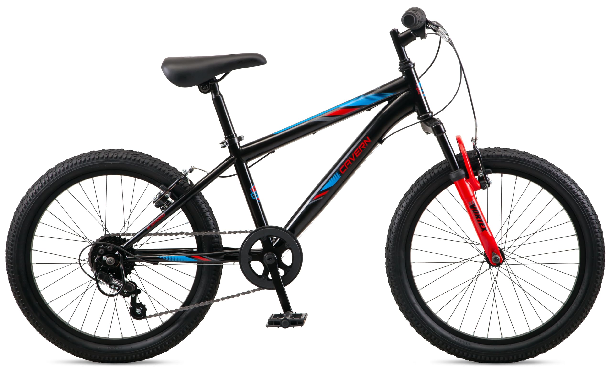 Pacific Cavern Mountain Bike for Youth & Adults - 7/21 Speed Twist Shifter, 20/24/26 Inch Wheels, 11-17.5 Inch Steel Frame with Front Suspension - Perfect for Trail Riding, Commuting & Outdoor Adventures (Kickstand Included)