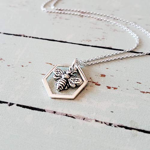 Sterling Silver Honeycomb Bumble Bee Charm Necklace - 18 Inch Adjustable Chain, Dainty Bee Jewelry for Women, Perfect Gift for Birthday, Anniversary & Mother's Day | Layering Necklace for Everyday Wear & Special Occasions