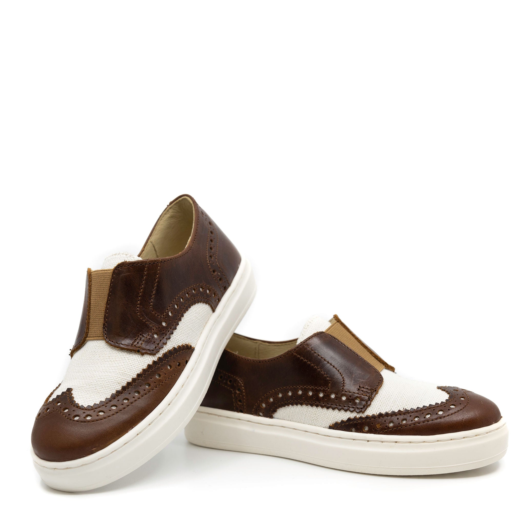 Blublonc Brown & Linen Wingtip Slip-On Sneakers for Men - Comfortable Casual Loafers for Office, Travel & Everyday Wear