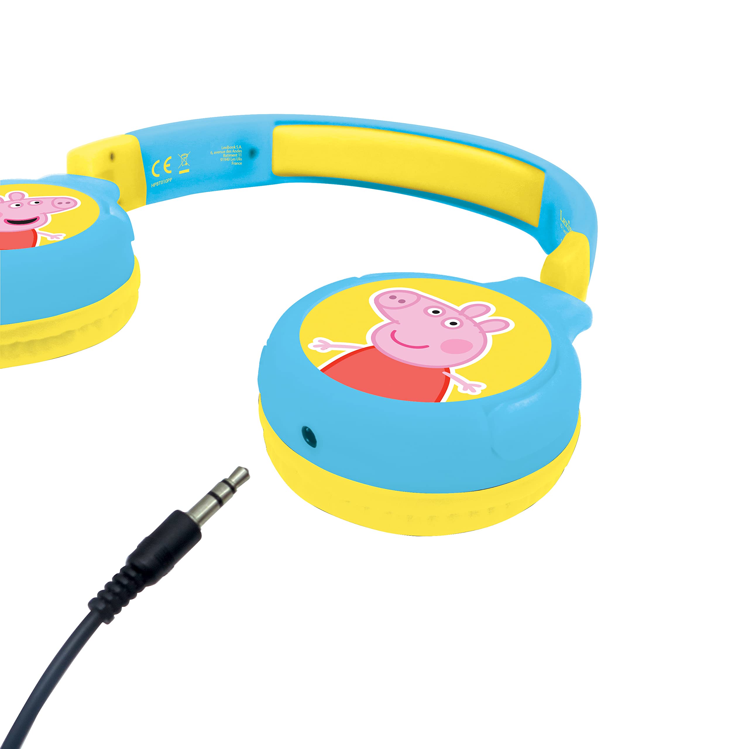 Lexibook Peppa Pig 2-in-1 Bluetooth Headphones for Kids - Wireless & Wired Stereo Sound, Safe Volume Limit, Foldable & Adjustable Design (Yellow/Blue) - Perfect for School, Travel & Home Entertainment