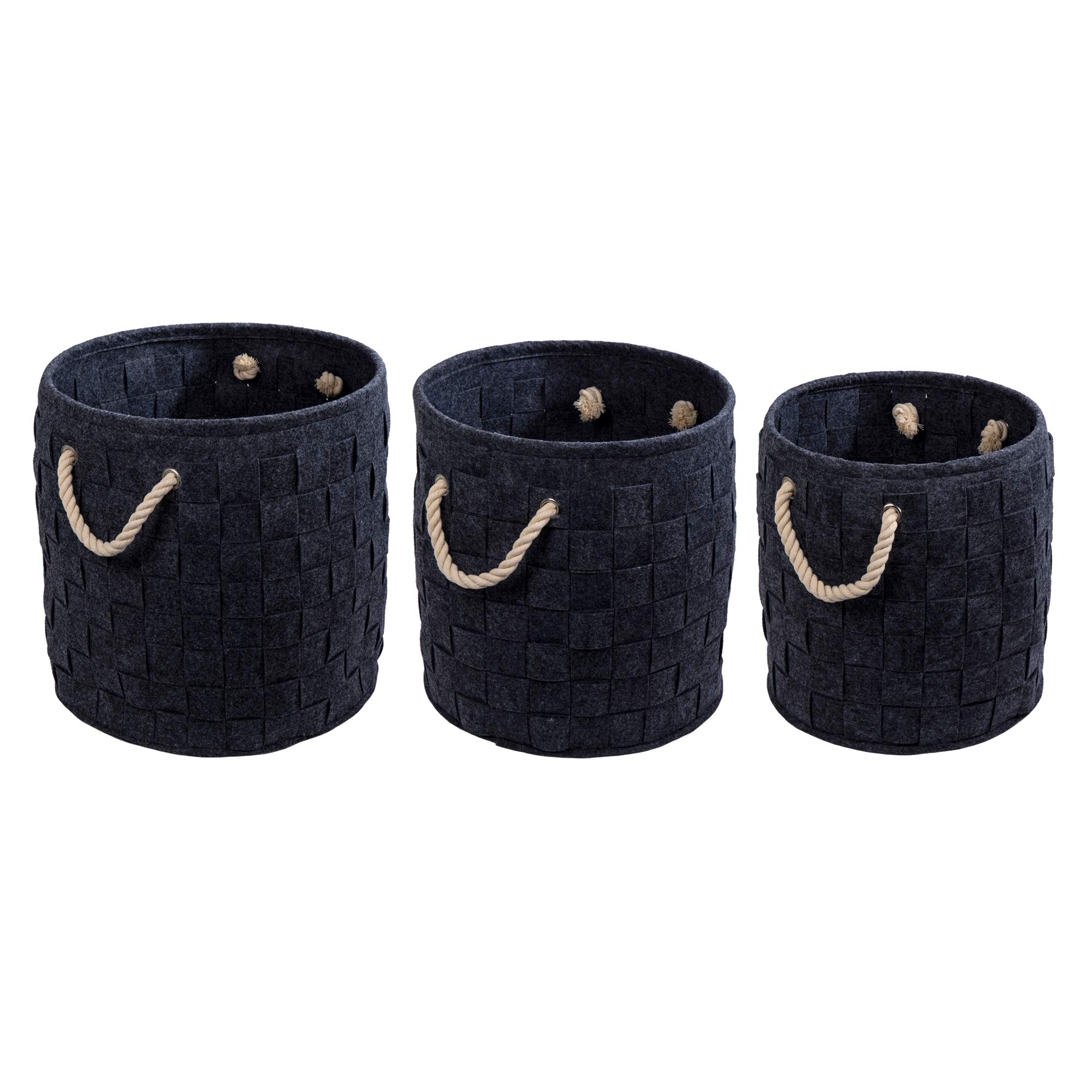 Truu Design Stylish Round Felt Storage Baskets - Dark Grey, Set of 3 (16 x 15 inches) - Perfect for Home Organization, Nursery, Laundry Room & Office Decor