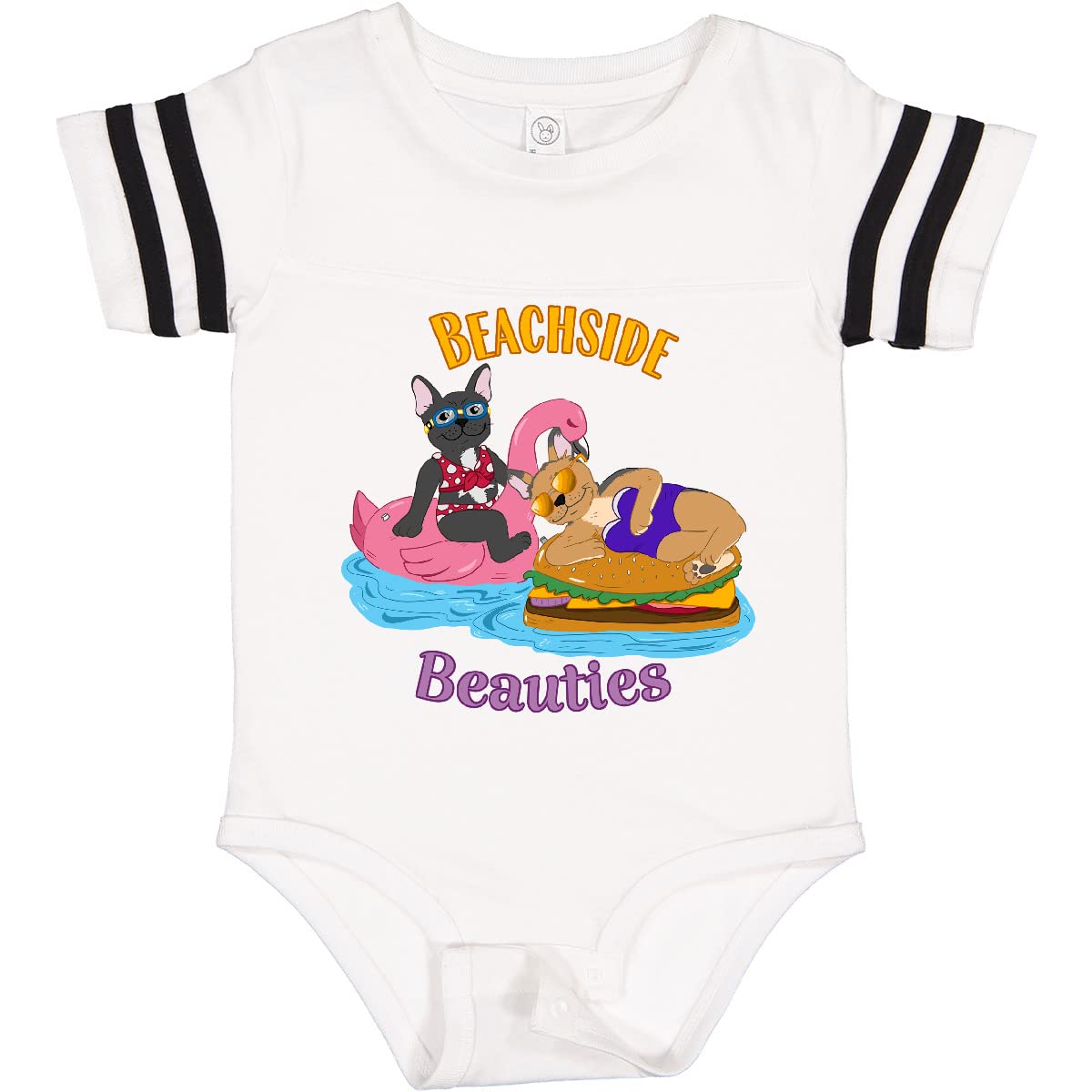 Inktastic Beachside Beauties Cute French Bulldogs on Pool Floaties Baby Bodysuit - Soft Cotton Infant Onesie for Summer, Beach & Pool Parties, Photo Shoots & Family Vacations