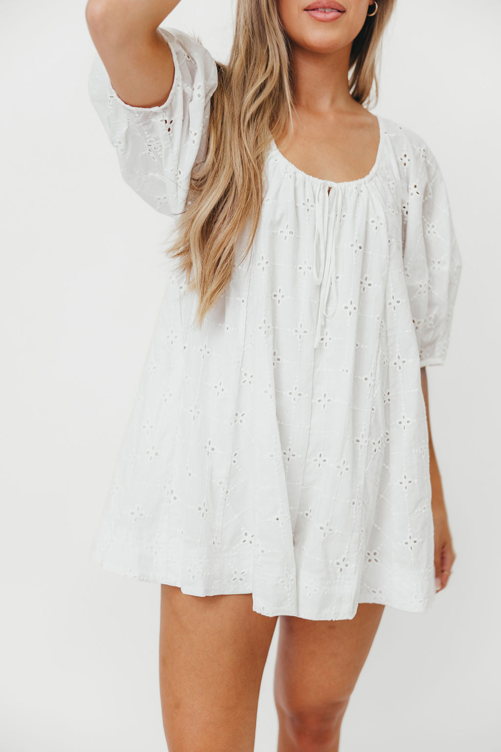 Mimi Oversized Puff Sleeve Romper Jumpsuit - White Women's Fashion Outfit for Summer Beach Vacation & Date Night