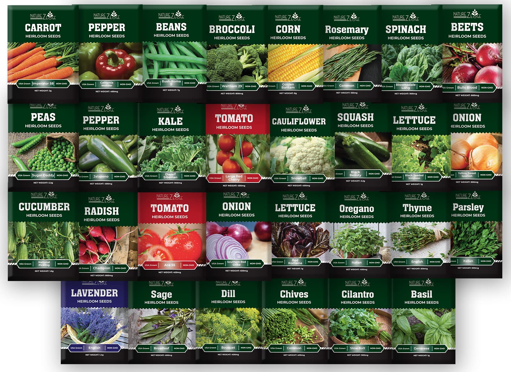 NatureZ Edge 30 Variety Non-GMO Vegetable & Herb Seeds for Planting - Survival Seed Vault, Emergency Preparedness & Gardening Supplies - Perfect for Home Gardens, Preppers & Sustainable Living
