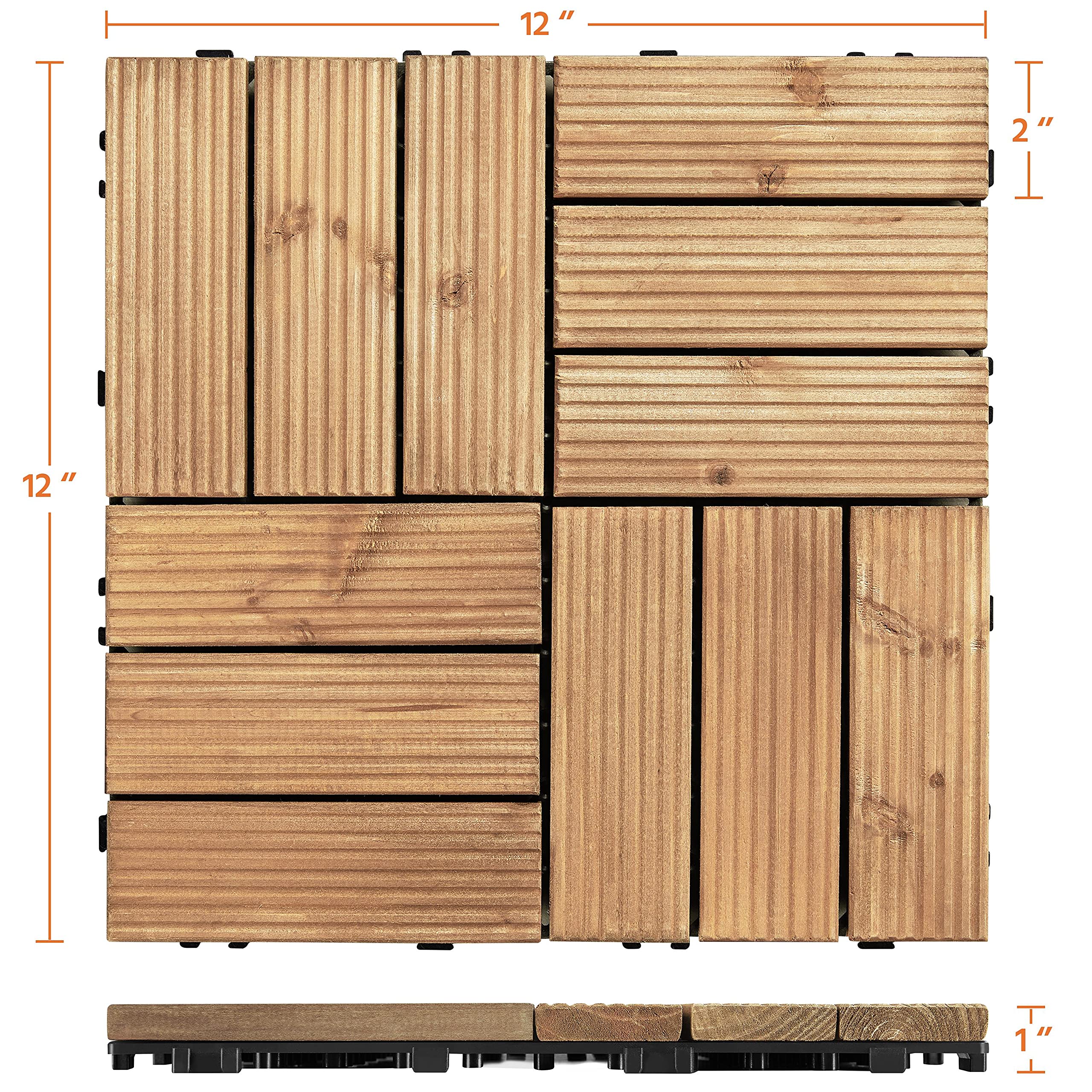 Topeakmart 27PCS 12x12 Inch Hardwood Deck Tiles - Interlocking Patio Tiles for Indoor & Outdoor Use - Solid Fir Wood Waterproof Garden Flooring - Natural Wood Finish - Perfect for Balcony, Deck, Poolside & Garden