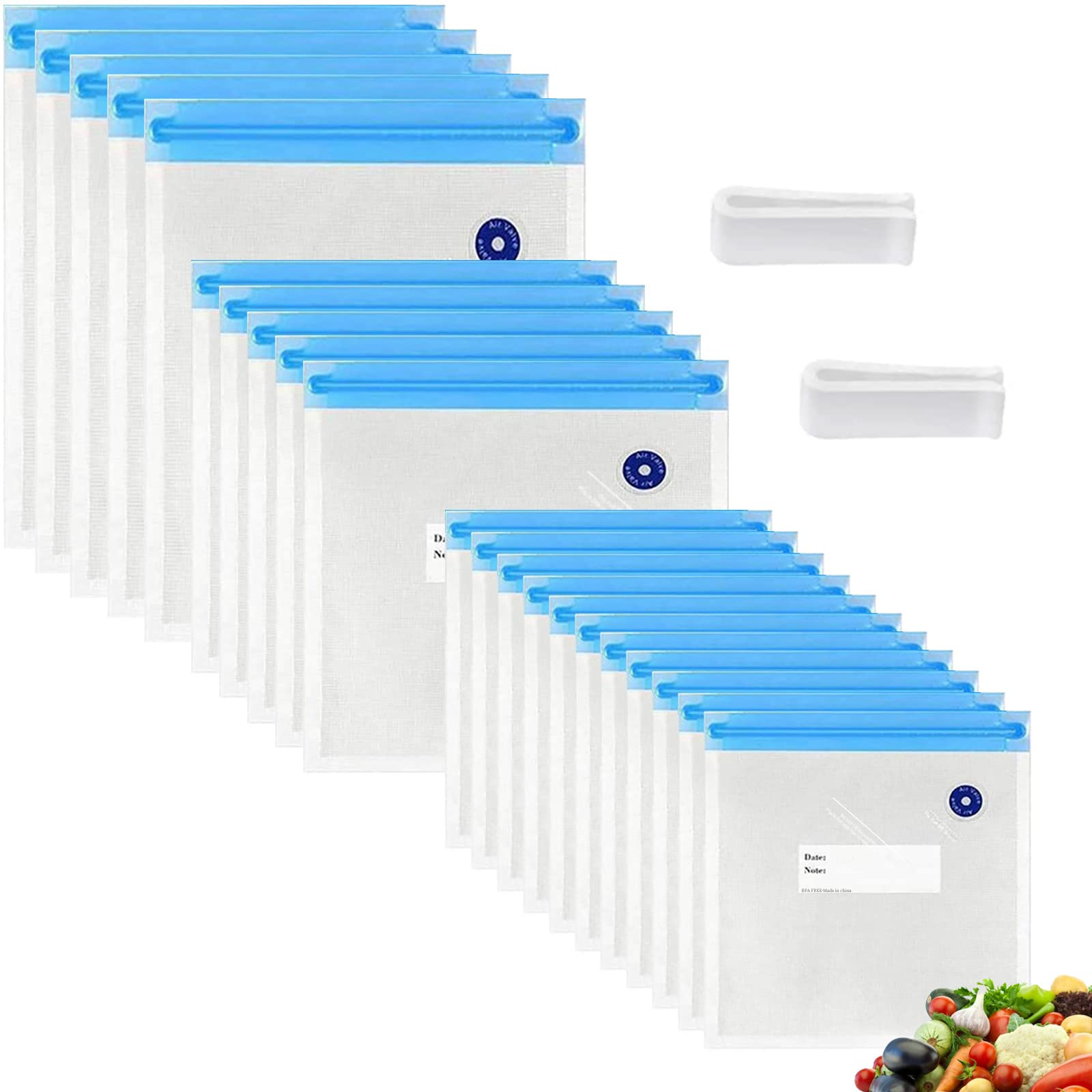 Reusable Sous Vide Bags - 20 Pack (3 Sizes: 8.5x8