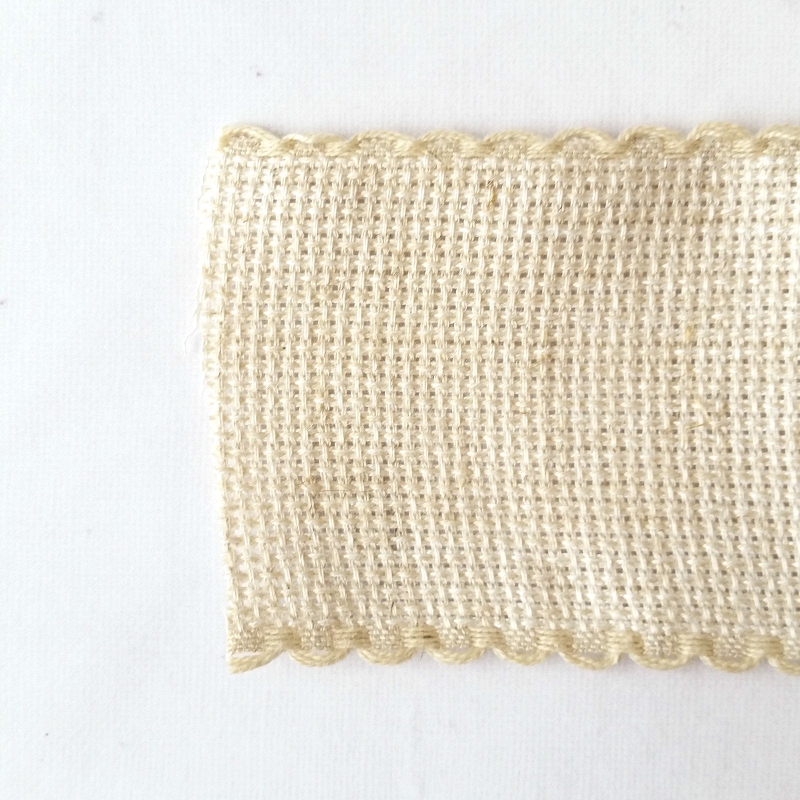 Scallop Edged Natural Aida Stitching Band - 2 Inch Wide Cotton Embroidery Trim for DIY Sewing, Quilting, and Craft Projects | Perfect for Costumes, Home Decor, and Scrapbooking
