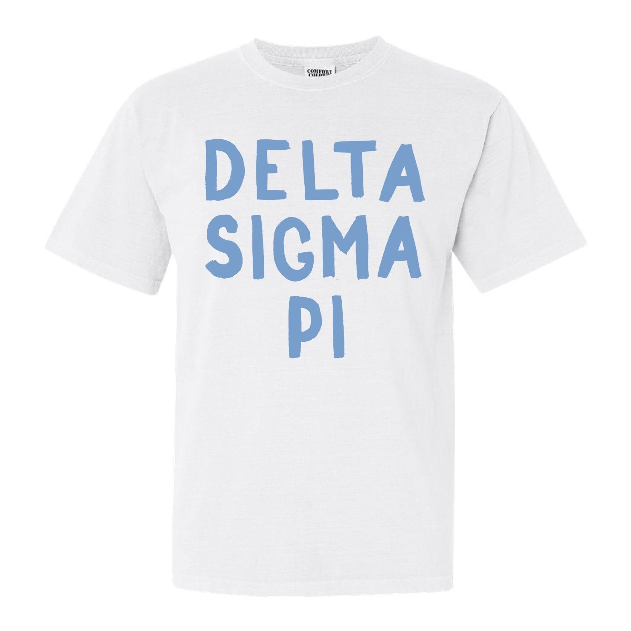 Delta Sigma Pi Blue Cotton Candy Comfort Colors T-Shirt - Soft Vintage Style Fraternity Apparel for College Events, Greek Life & Casual Wear