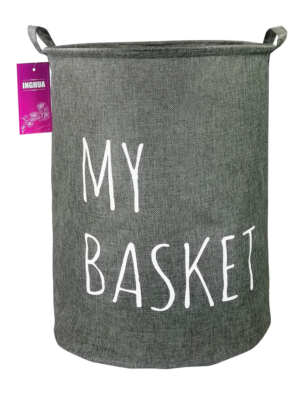Large Canvas Laundry Hamper - Lightweight Collapsible Fabric Storage Basket for Dirty Clothes, Toy Organizer | Waterproof & Space-Saving for College Dorms, Kids Bedroom, Bathroom (Grey) | Perfect for Laundry Room Organization, Closet Storage & Travel Use