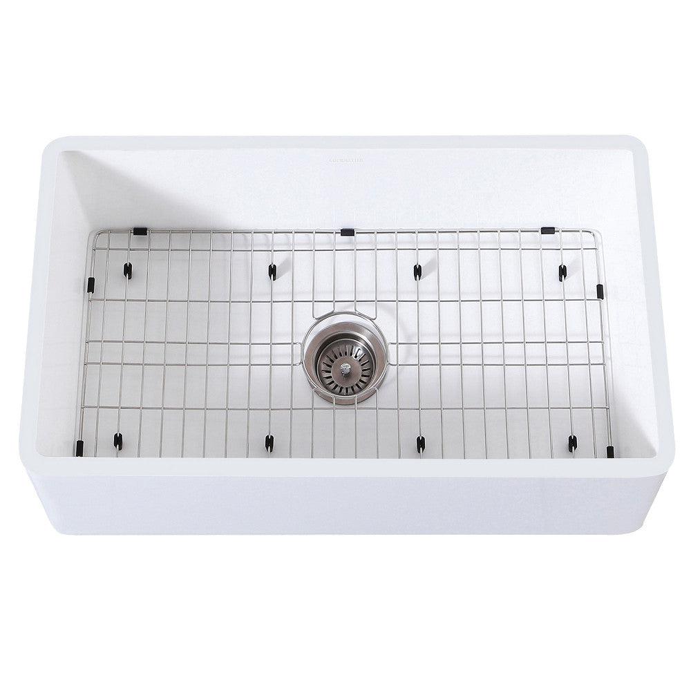 Kingston Brass 33 Inch Farmhouse Kitchen Sink with Strainer and Grid - Matte White (KGKFA331810BC) | Perfect for Farmhouse, Rustic, and Modern Kitchen Designs