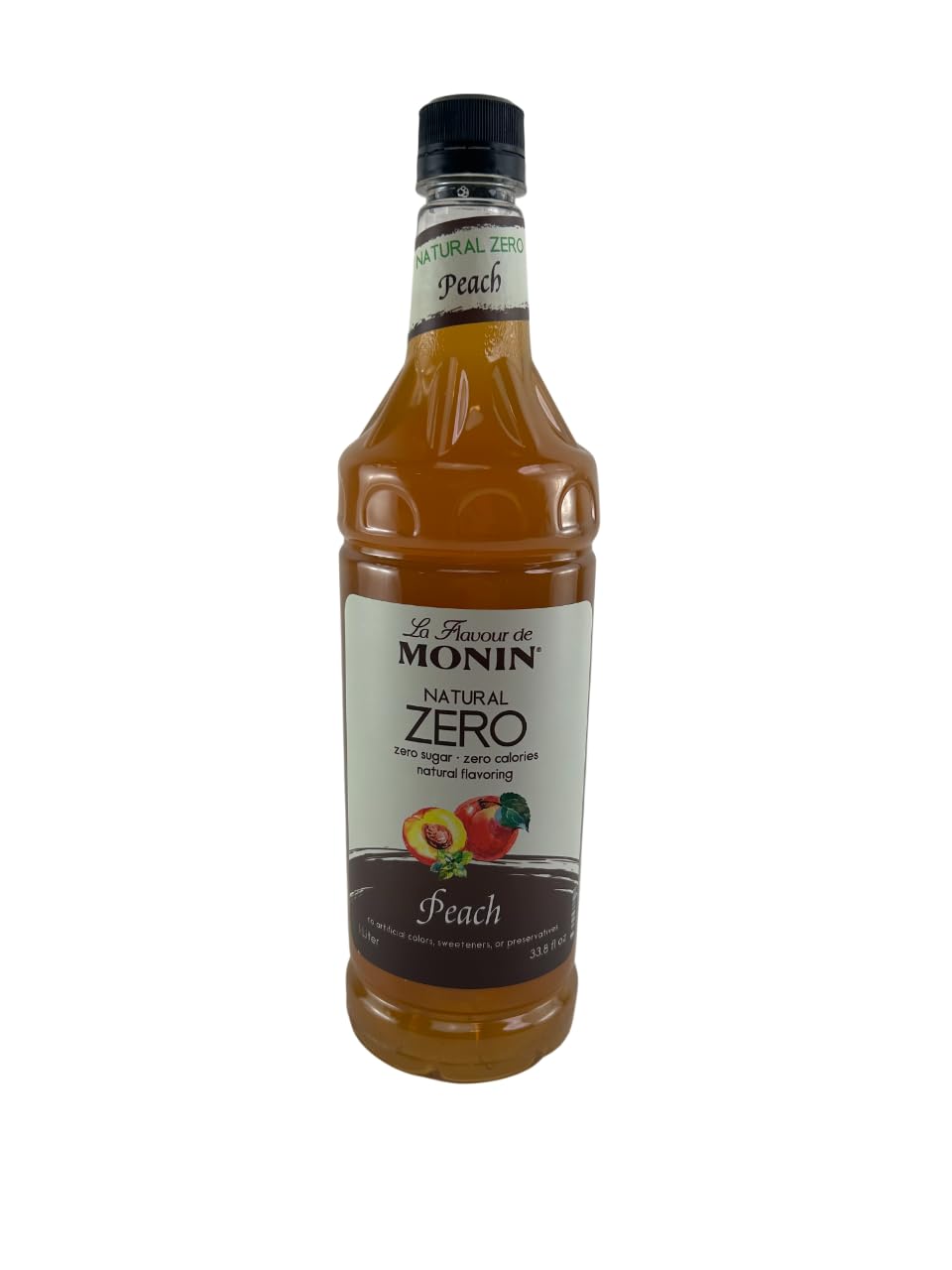 Monin Zero Calorie Natural Peach Syrup - Fresh & Juicy Flavor, Non-GMO, Gluten-Free, 1 Liter - Perfect for Iced Tea, Lemonade, Soda, Cocktails & Mocktails