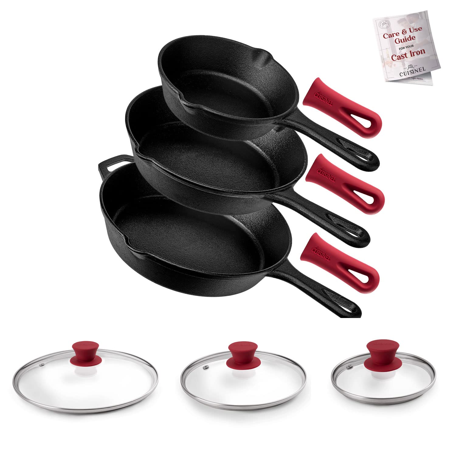Premium 3-Piece Cast Iron Skillet Set - 6