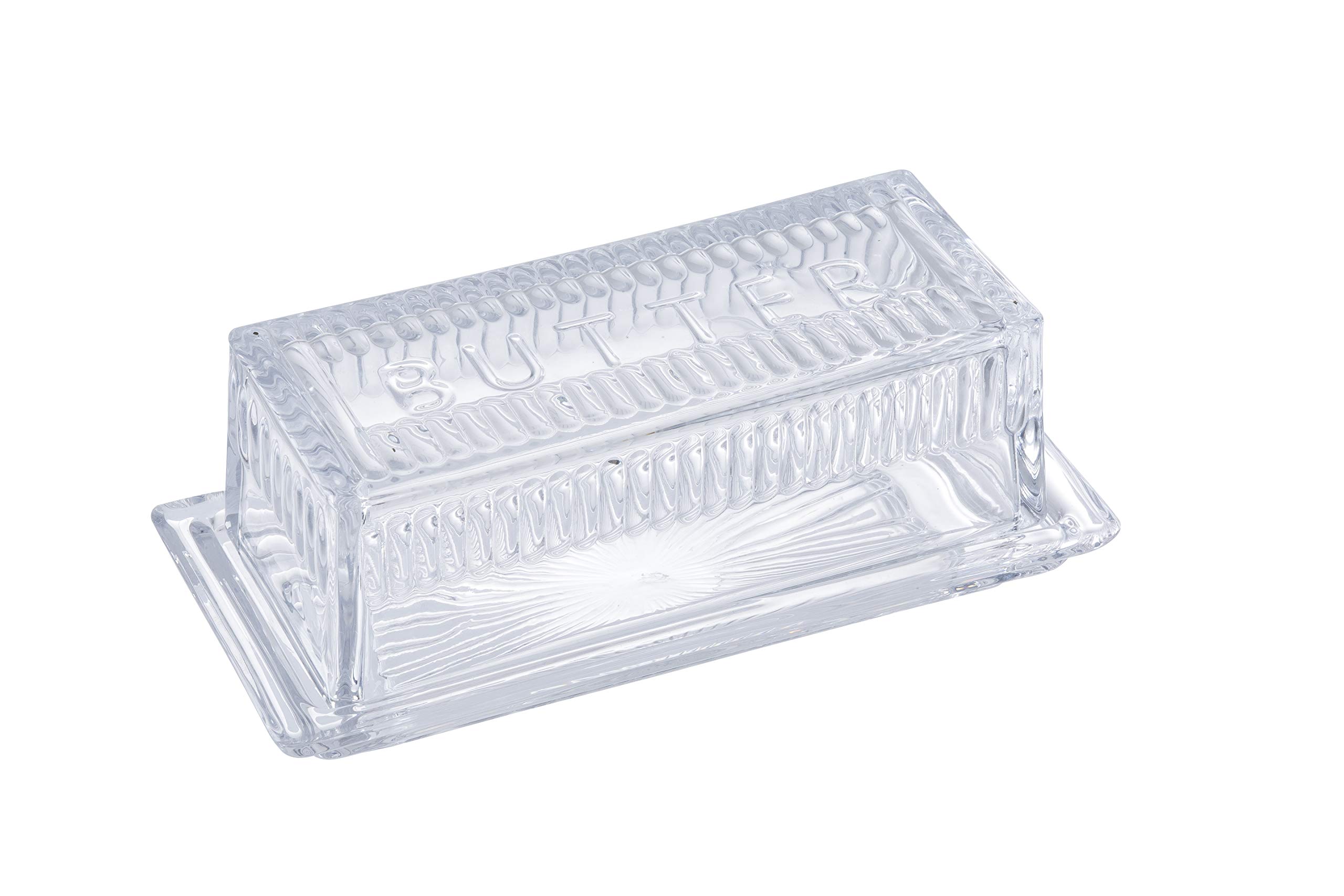 Tablecraft Clear Glass Butter Dish with Embossed Design - 7 x 3 x 2.75 Inches - Set of 6 - Perfect for Dining Table, Kitchen Counter, and Restaurant Use