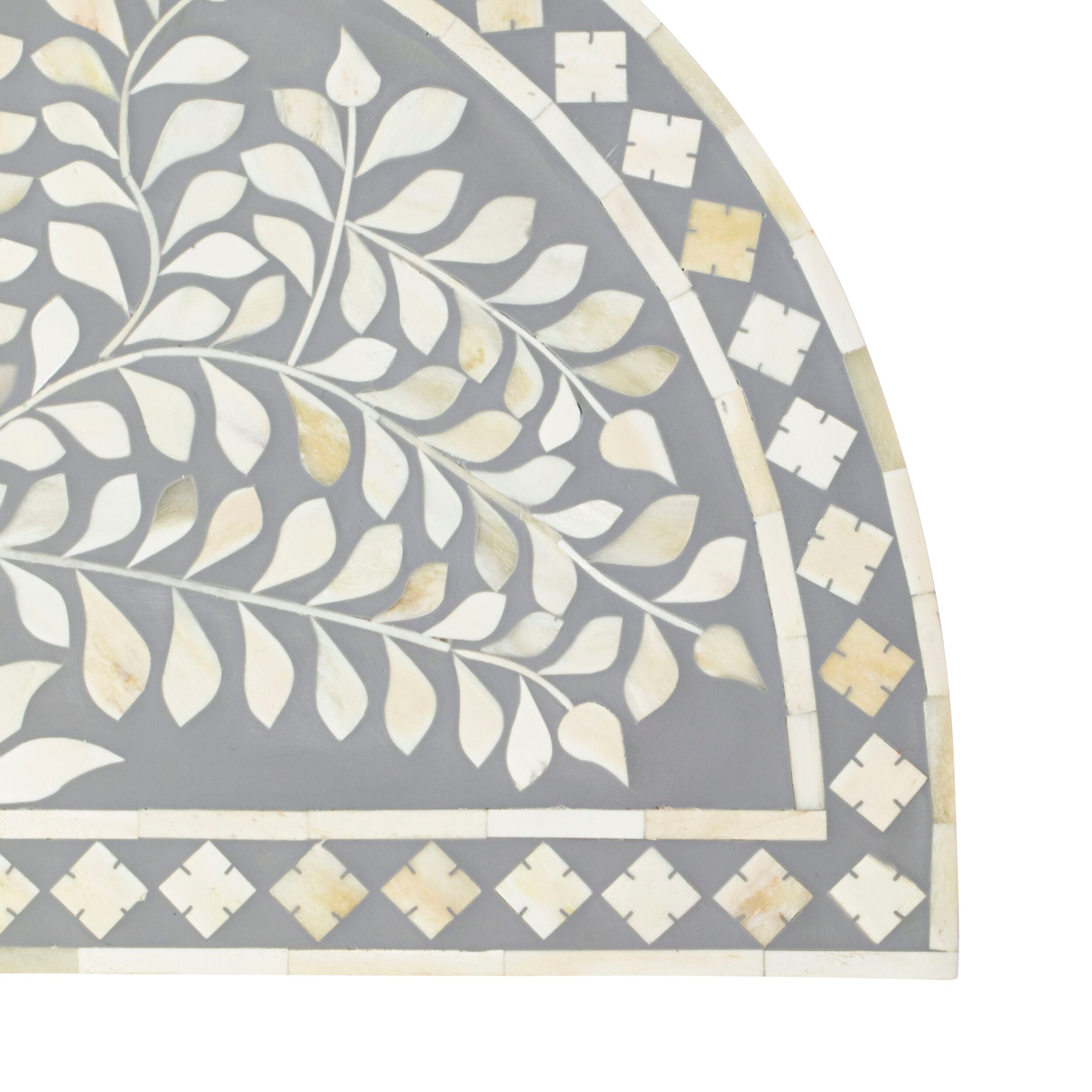 Elegant Bone Inlay Half Moon Side Table with Gold Frame - 53cm Grey Console Table for Living Room, Bedroom & Entryway Decor