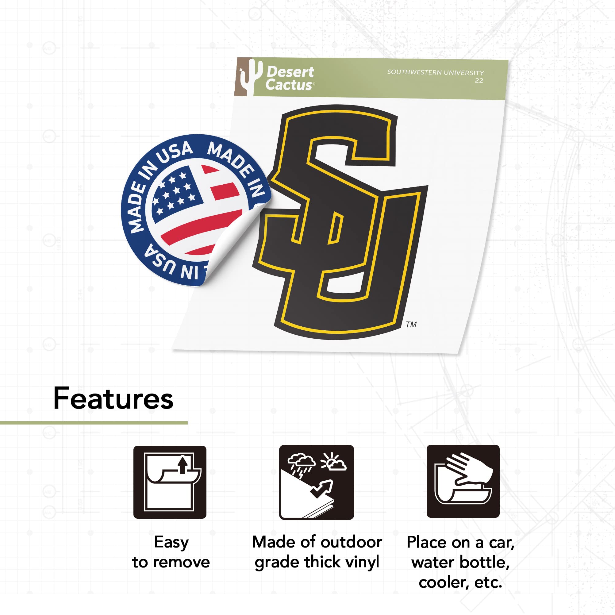 Southwestern University SU Pirates Desert Cactus Vinyl Decal Sticker - Waterproof Laptop, Water Bottle, Car, Scrapbook Decor - Perfect for College Dorm, School Spirit, and Fan Gifts