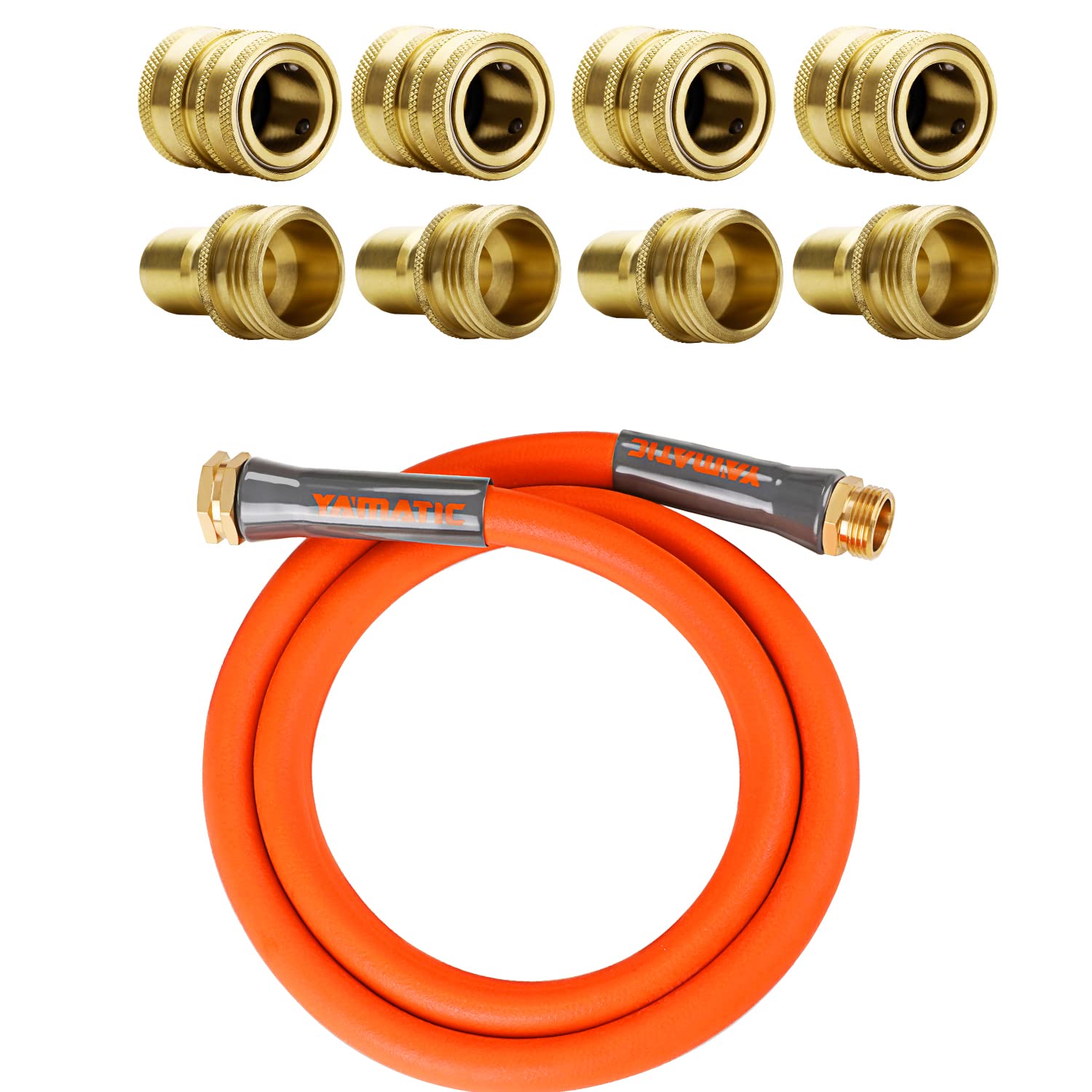 YAMATIC 5/8 Inch x 5 ft Ultra Flexible Garden Hose with Solid Brass Quick Connect Set - Perfect for Watering Plants, Washing Cars & Outdoor Cleaning