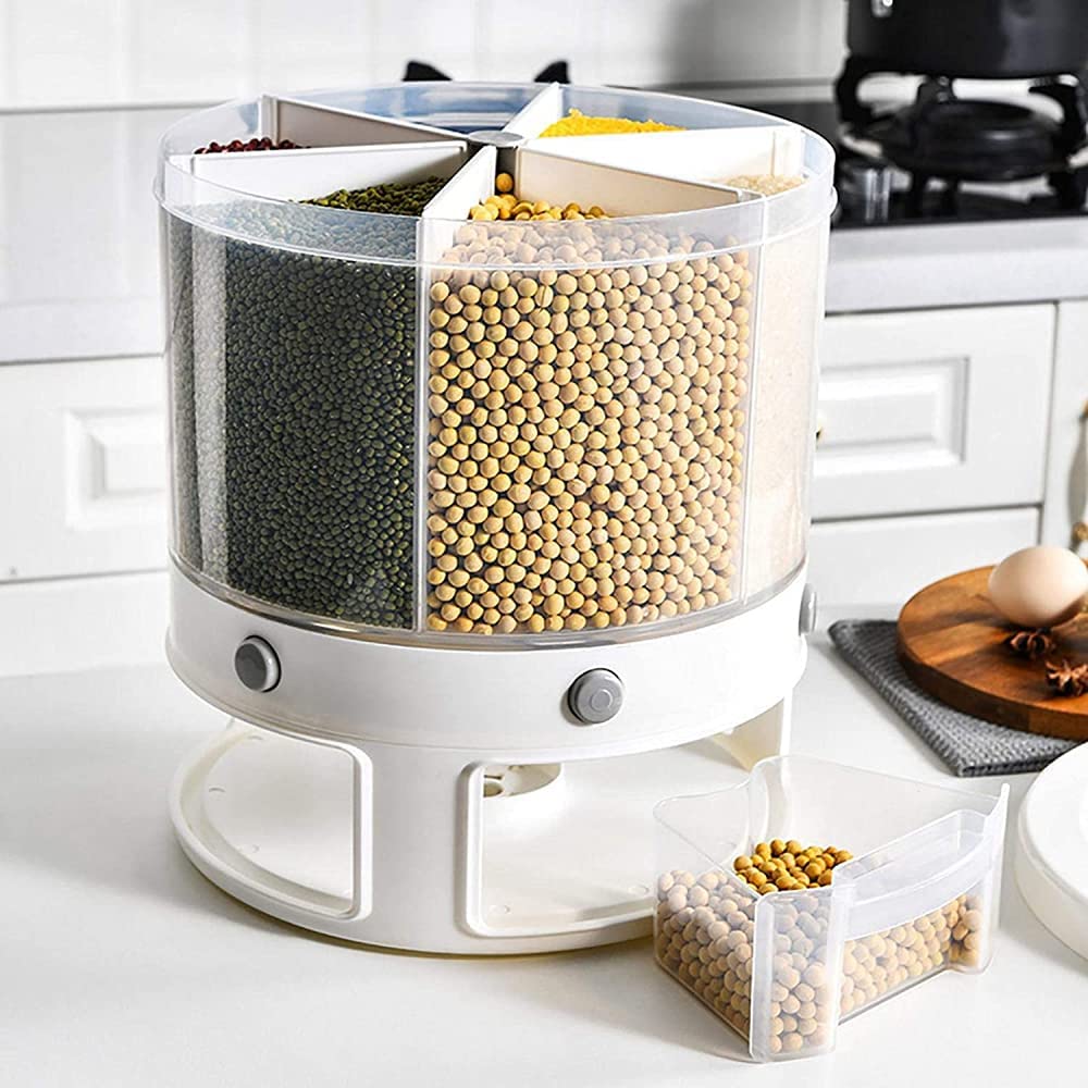6-Compartment Airtight Rice Dispenser & Grain Storage Container - Perfect for Corn Flakes, Cereal, and Dry Food Organization in Kitchen Pantry