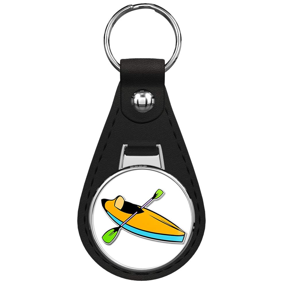 Premium Black Leather Kayak Keychain with Silver Keyring - Durable Key Holder for Boating, Fishing & Outdoor Adventures