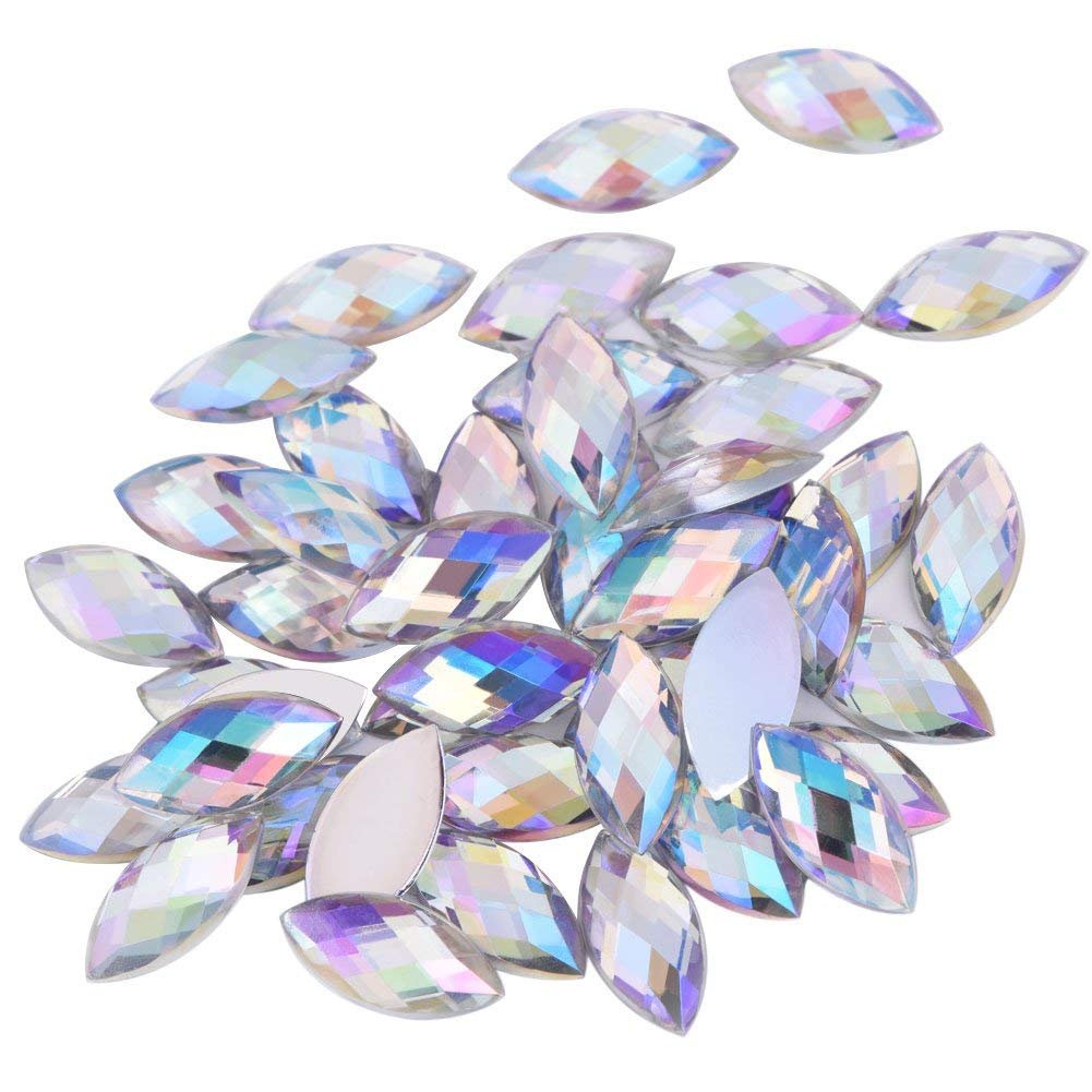 500PCS Crystal Rhinestones Gems AB Acrylic Flat Back Horse Eye Shaped Diamond Beads - 7X15mm White for DIY Crafts, Clothing, Shoes & Bag Decoration - Perfect for Wedding, Costume & Home Decor Projects