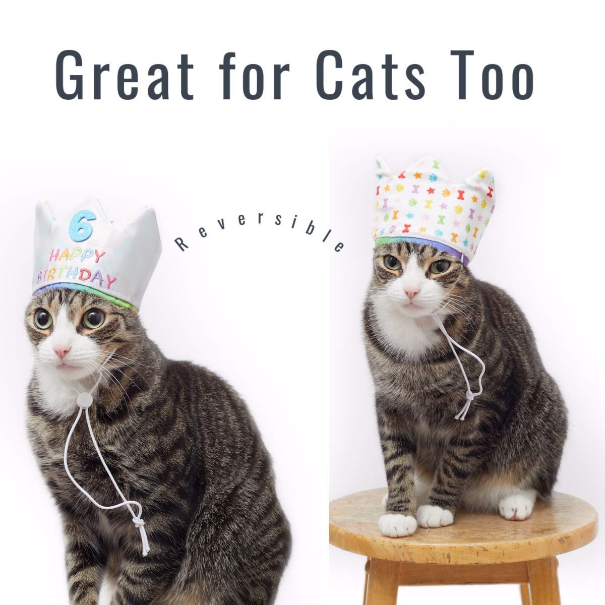 Happy Birthday Crown Hat for Dogs & Cats - Glitter Age Numbers Included (20pcs) - Reversible & Reusable Pet Party Hat - Embroidered 