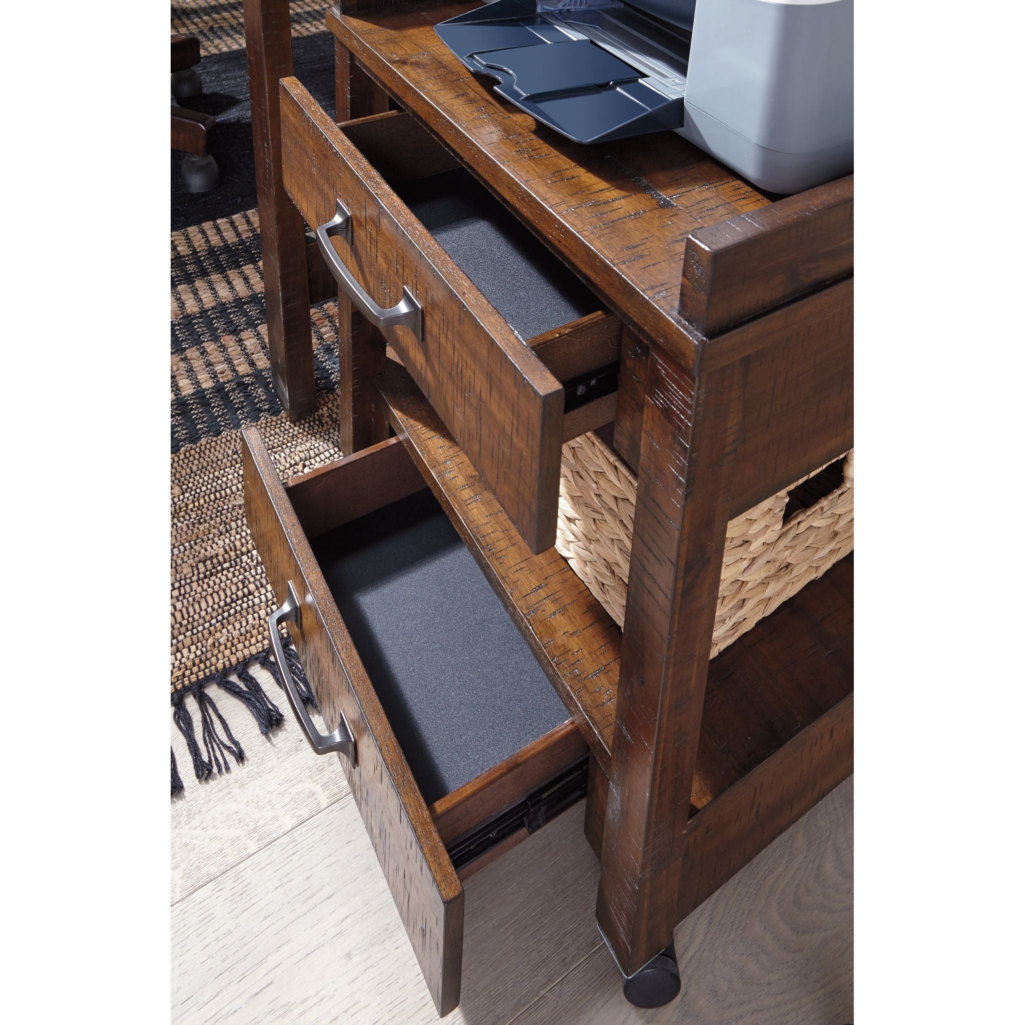 Baldridge Printer Stand - Rustic Brown Wooden Desk Organizer for Home & Office | Compact Printer Riser with Storage Shelf for Laser & Inkjet Printers