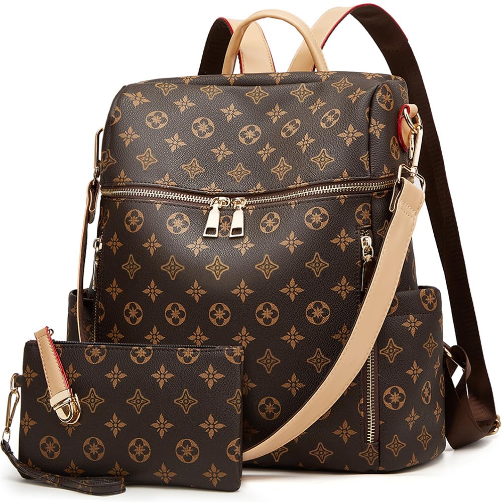 Stylish Women's PU Leather Convertible Backpack Purse - 2-Piece Travel Satchel Handbag Set for Work, Commuting & Weekend Getaways